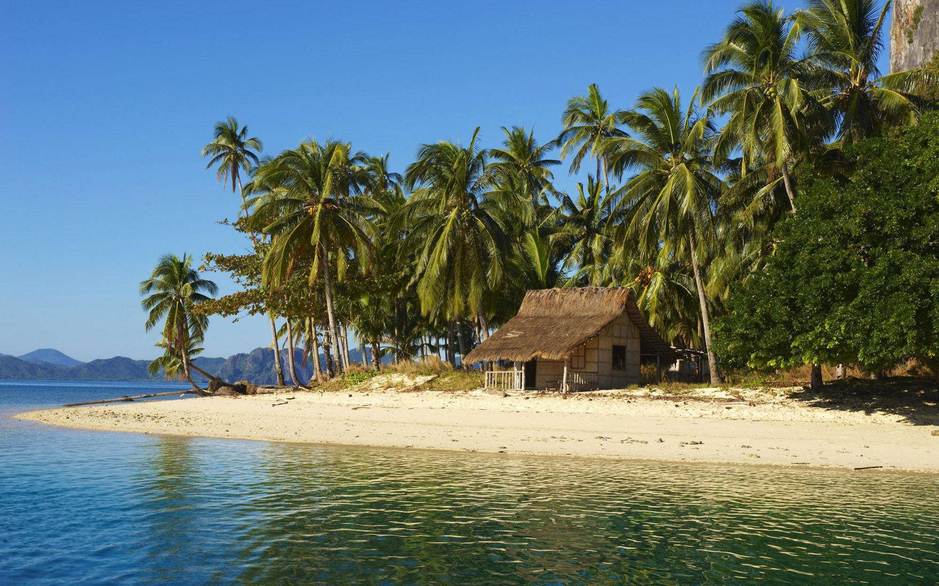 tropical beach, Philippines, thatched hut, Full HD Desktop Wallpaper