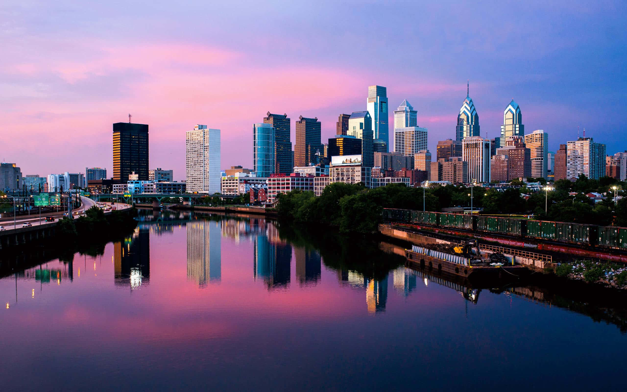 Philly, city skyline, river, 2K Desktop Wallpaper