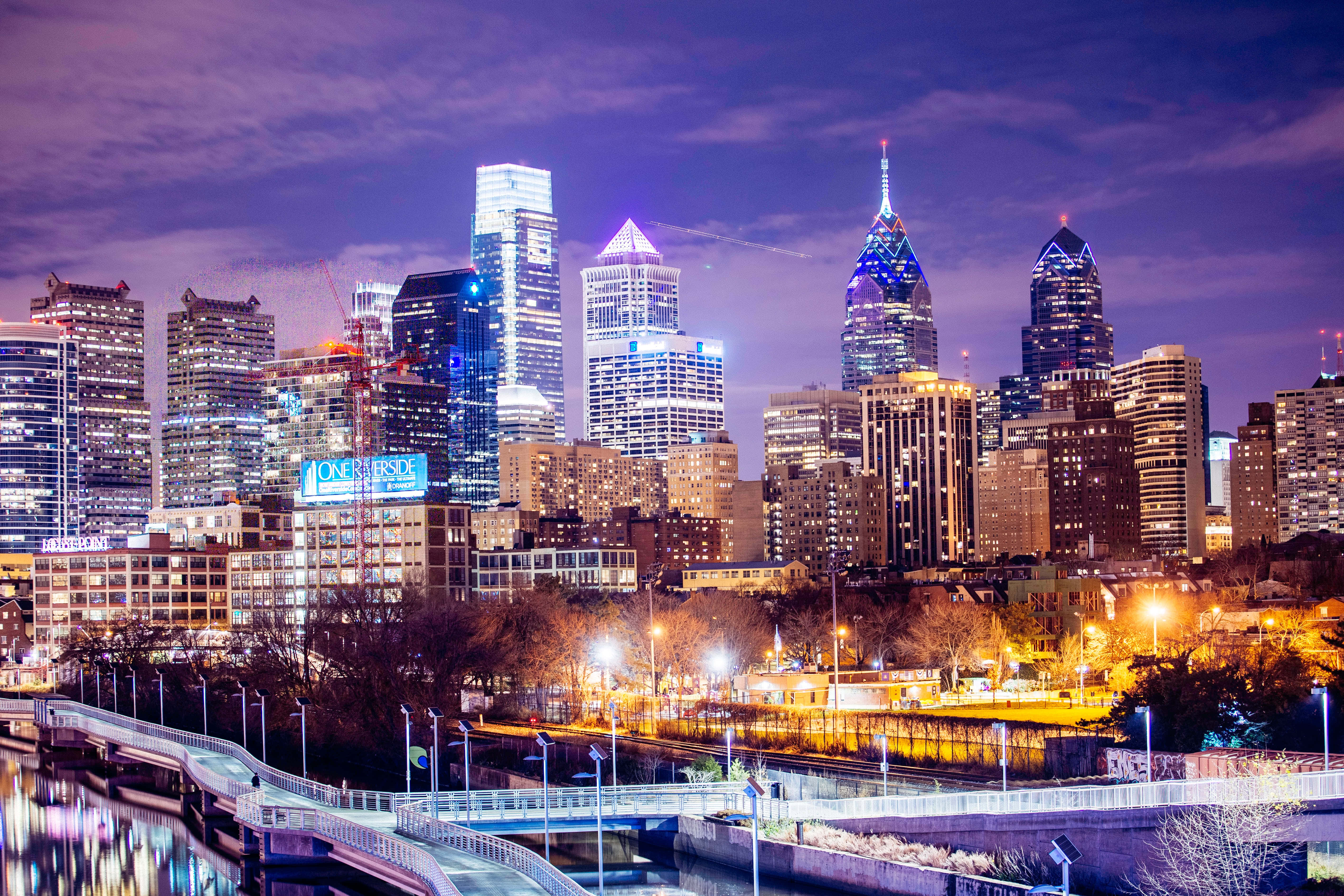 Philly, skyline, twilight, 5K Desktop Wallpaper