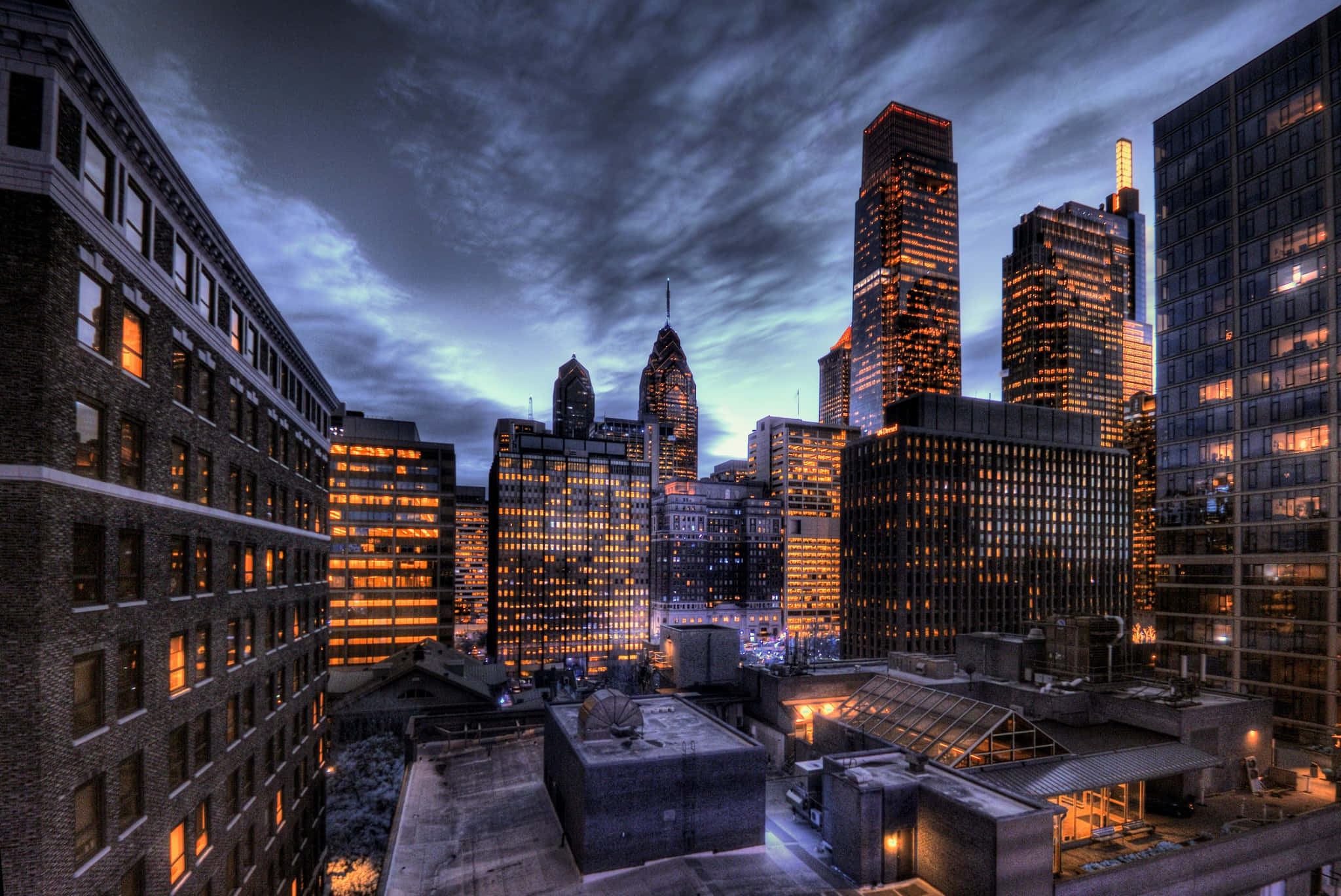 Philly, city skyline, night, Full HD Desktop Wallpaper