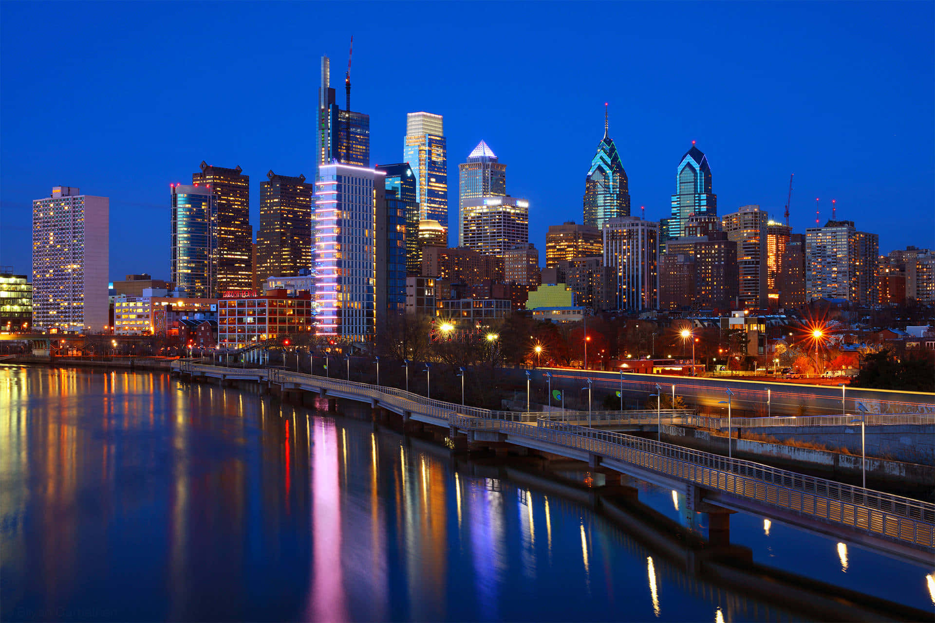 Philly, city skyline, night, Full HD Desktop Wallpaper