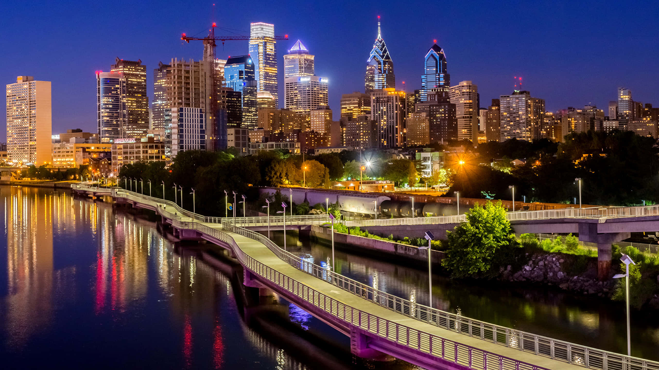 Philly, city skyline, bridge, 2K Desktop Wallpaper