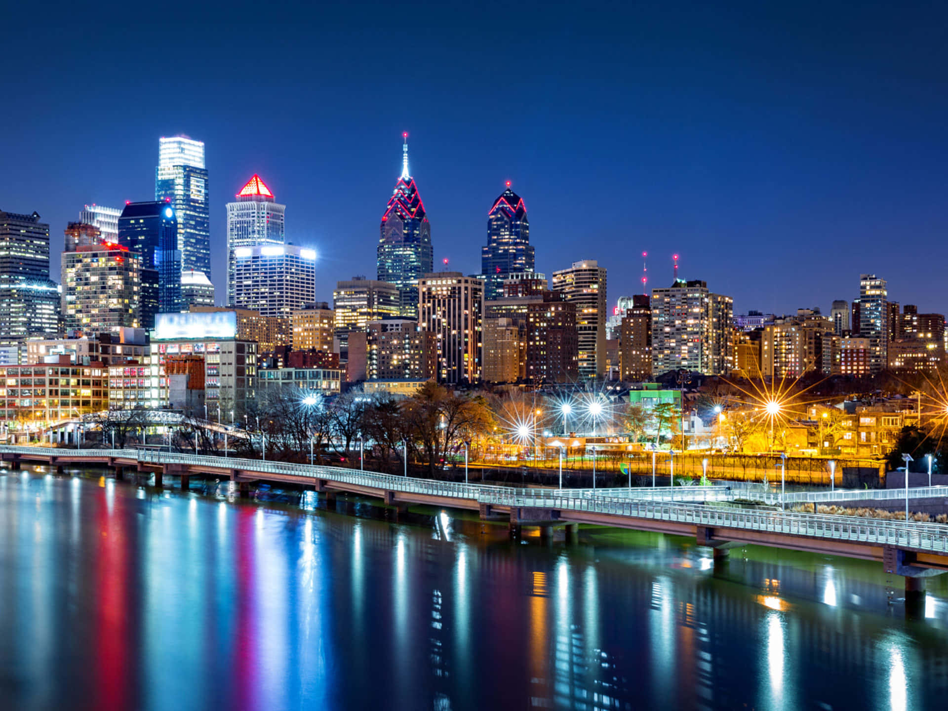 Philly, city skyline, night, Full HD Desktop Wallpaper