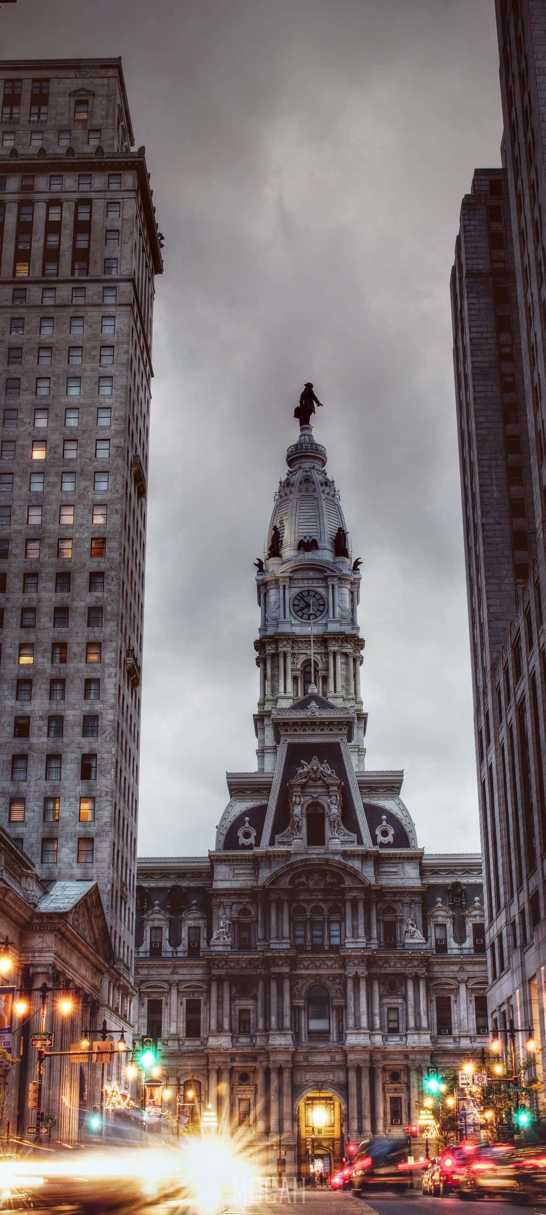 clock tower, tall buildings, moody overcast sky, Full HD Phone Wallpaper