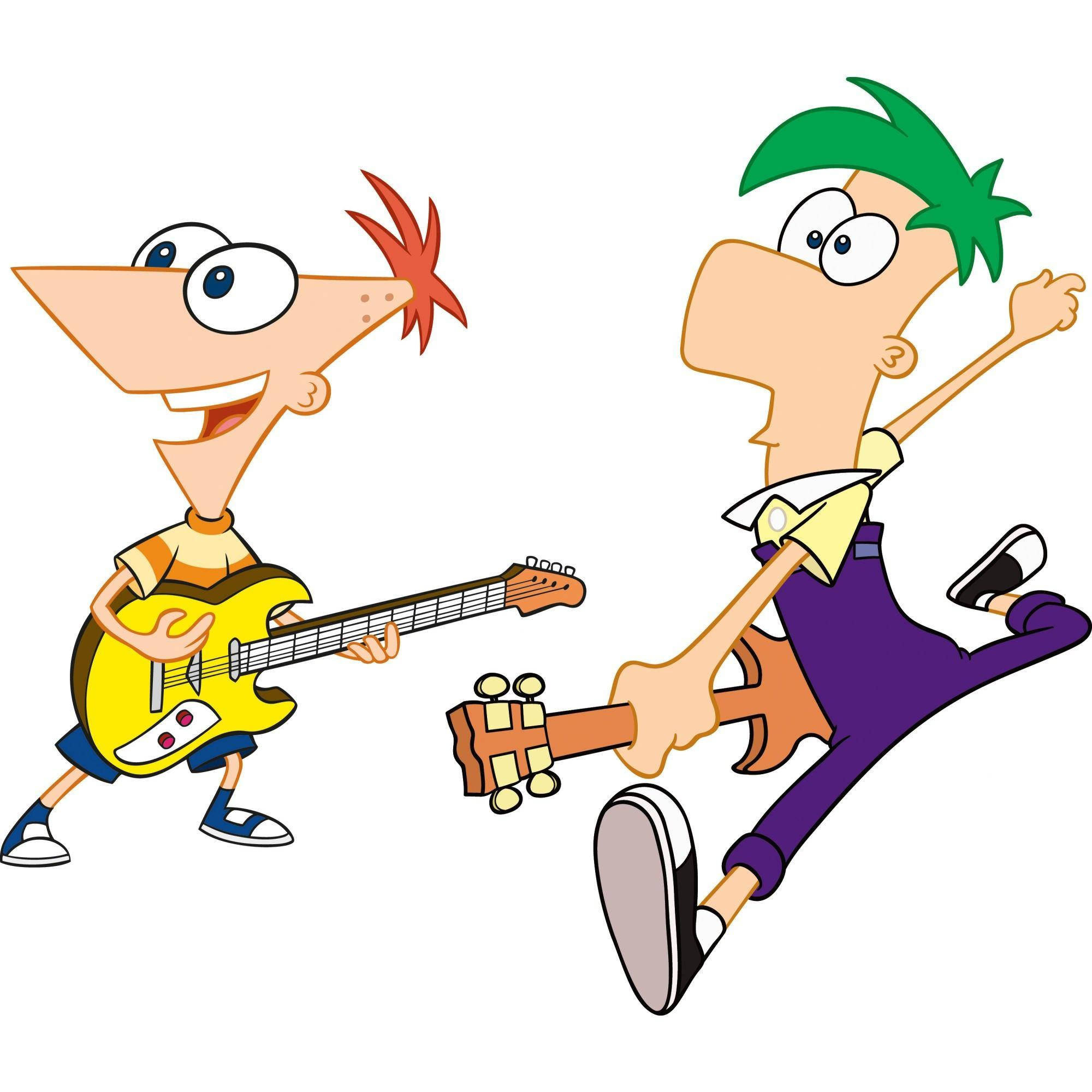 Phineas And Ferb, guitars, cartoon boys, Full HD Desktop Wallpaper