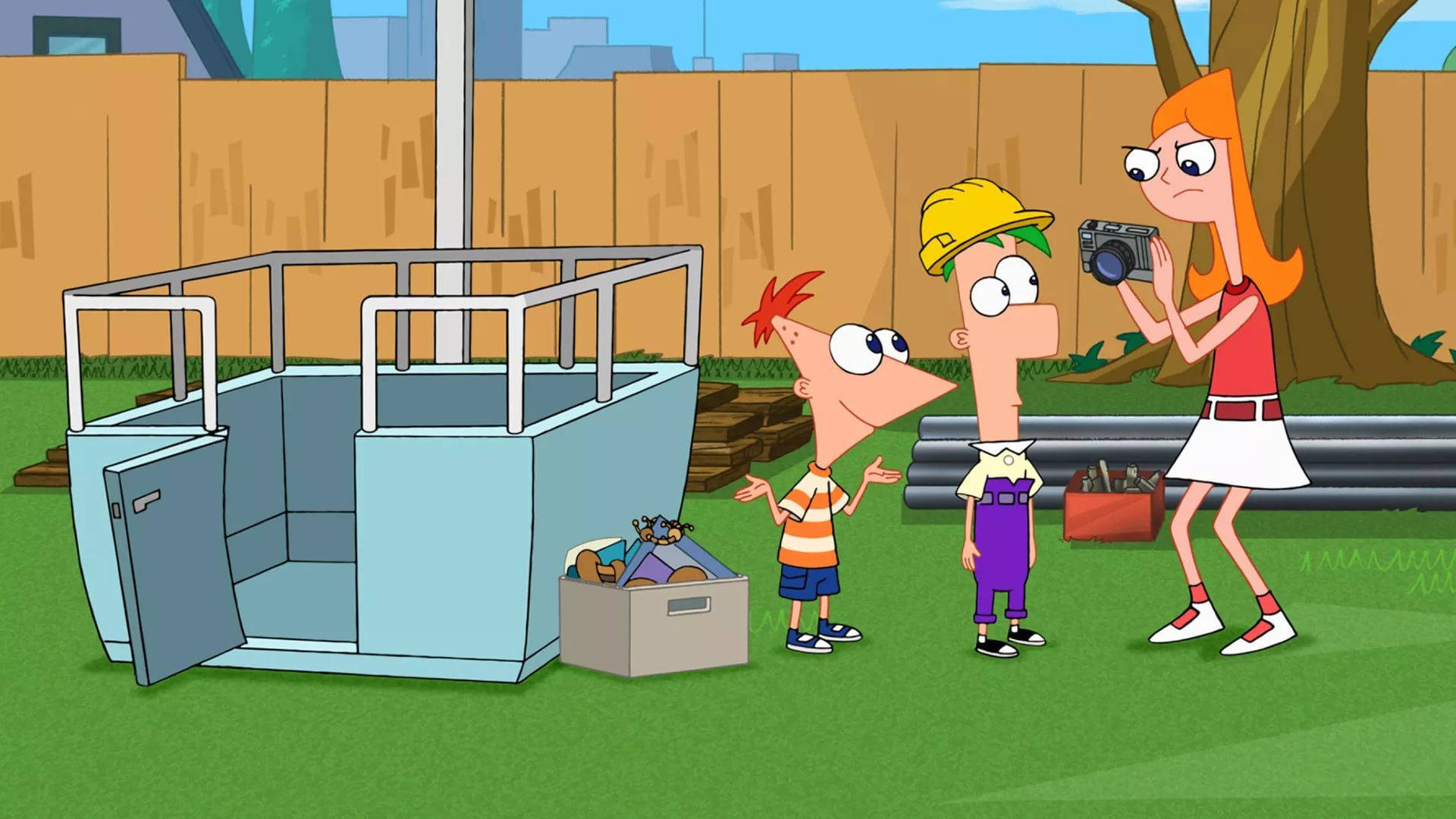 Phineas And Ferb, carousel, blue metal structure, Full HD Desktop Wallpaper