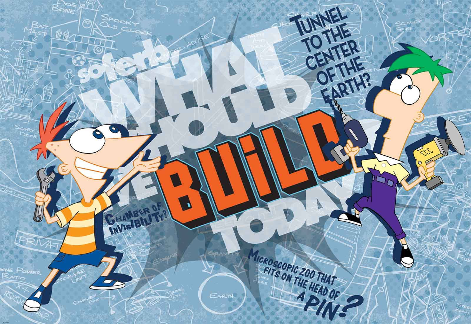 Phineas And Ferb, tools, blueprint background, HD Desktop Wallpaper