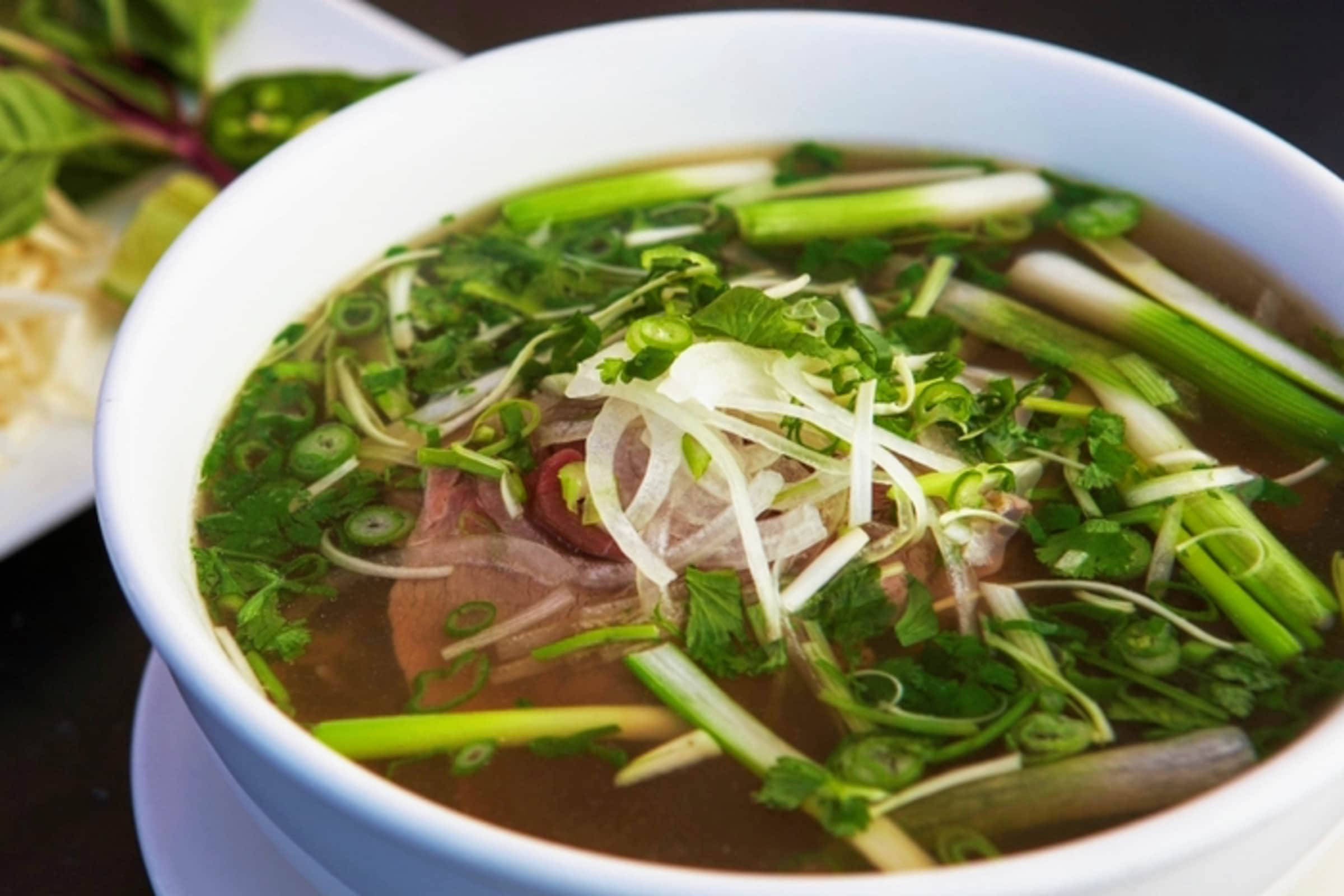 beef pho, spring onions, green onions, Full HD Desktop Wallpaper