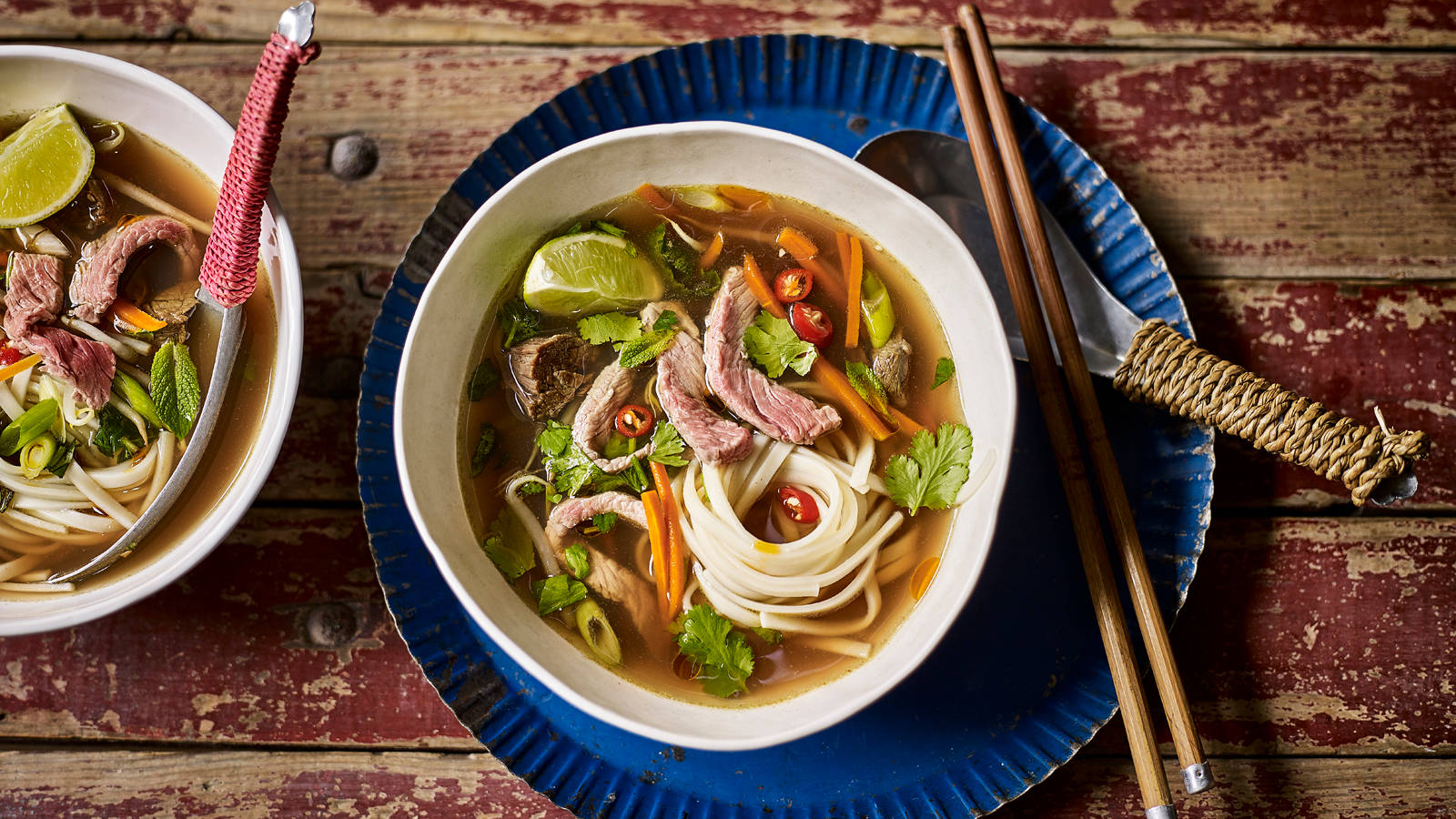 pho, lime, beef noodles, HD Desktop Wallpaper