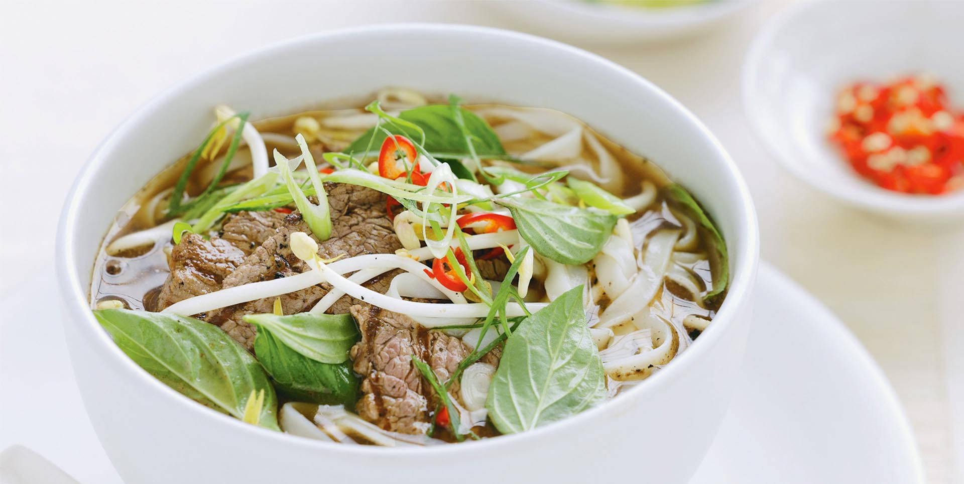 Pho, light brown broth, steaming bowl, Full HD Desktop Wallpaper