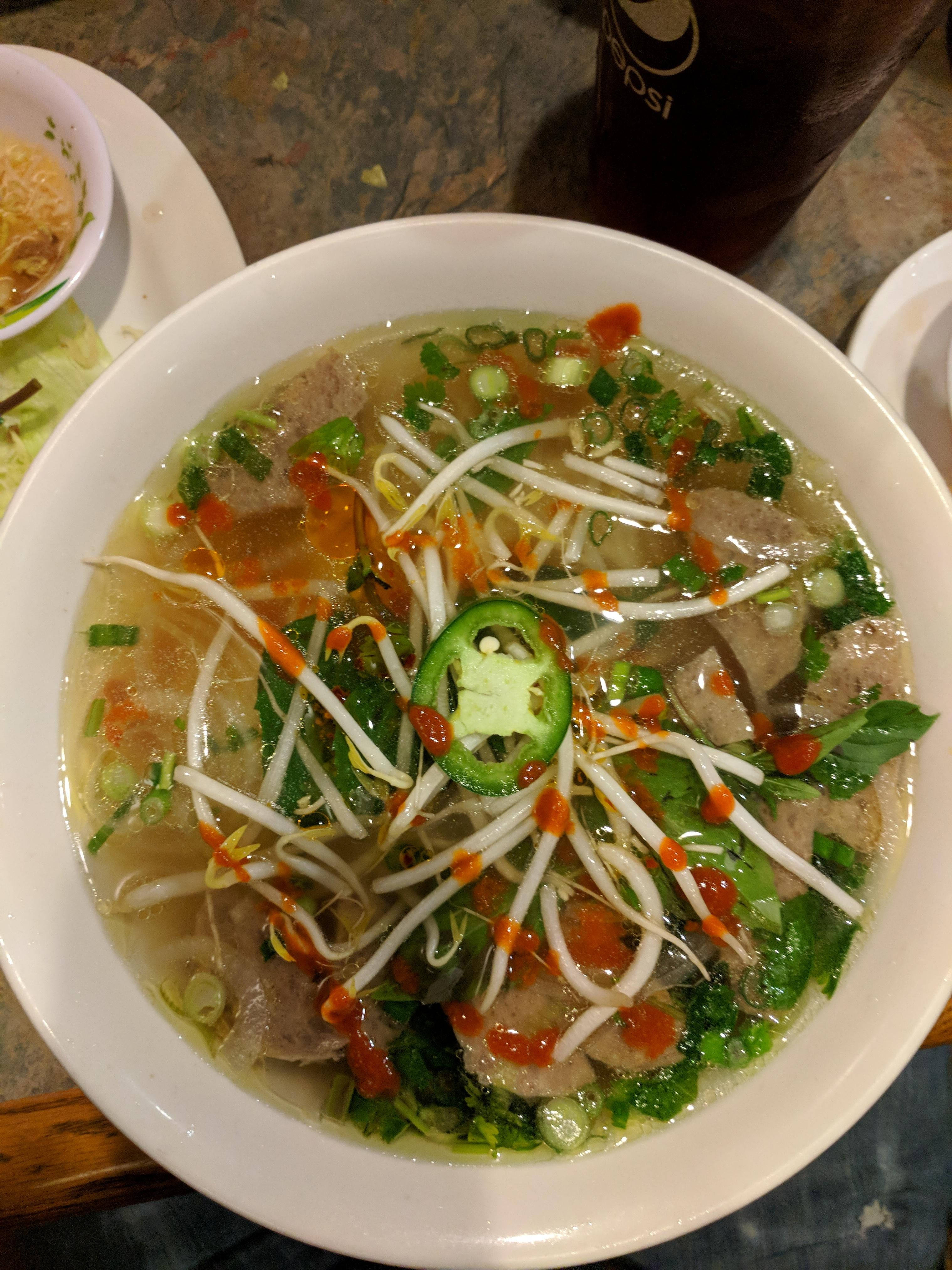 pho, beef slices, bean sprouts, 4K Phone Wallpaper