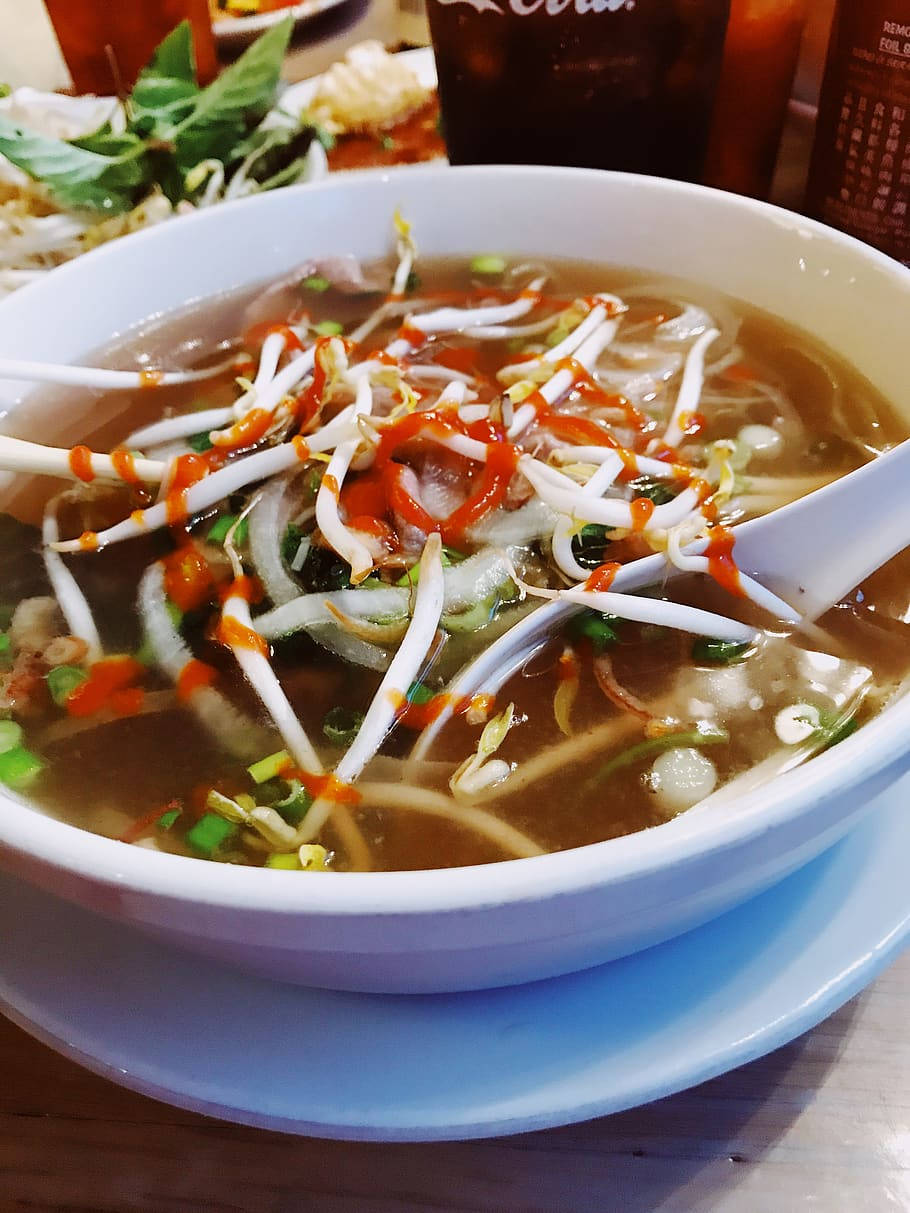 pho, bean sprouts, onions, SD Phone Wallpaper
