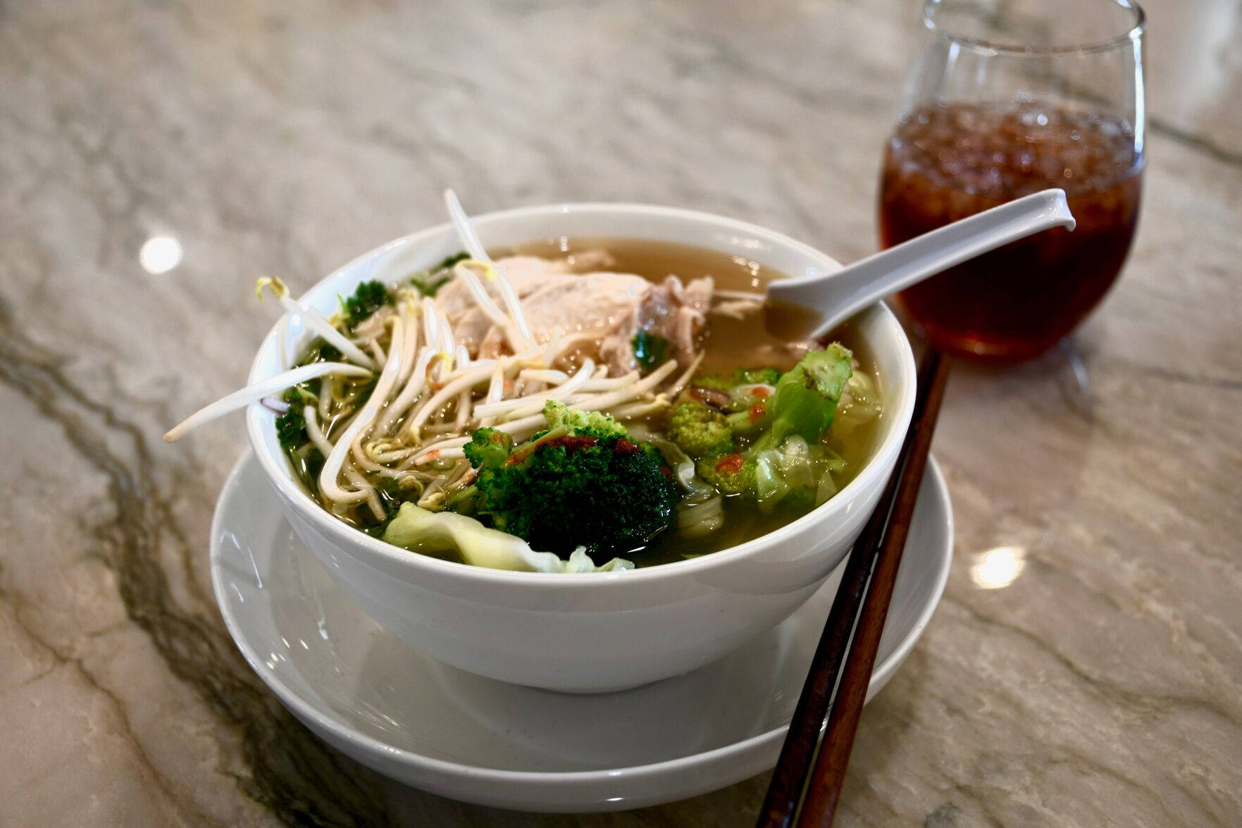 pho, noodle soup, vegetables, HD Desktop Wallpaper