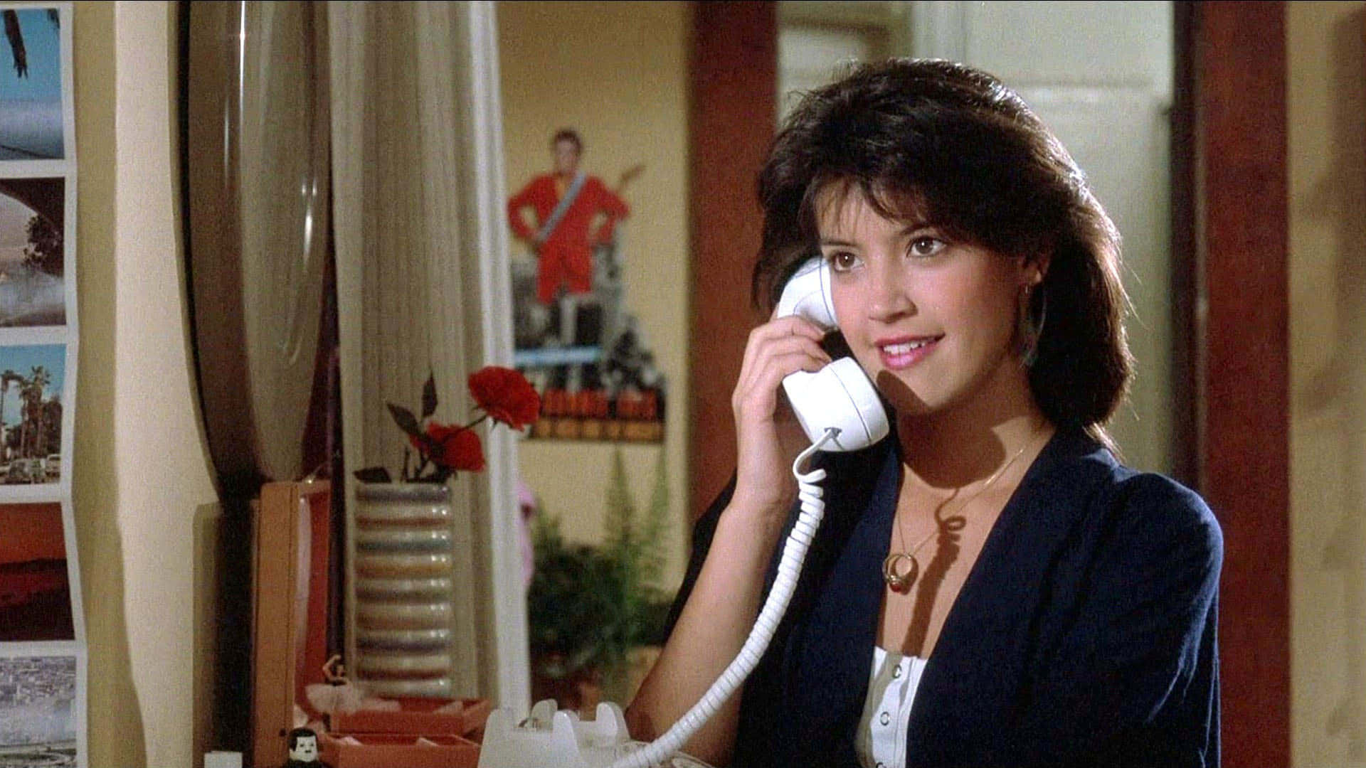 Phoebe Cates, dark hair, white rotary phone, Full HD Desktop Wallpaper