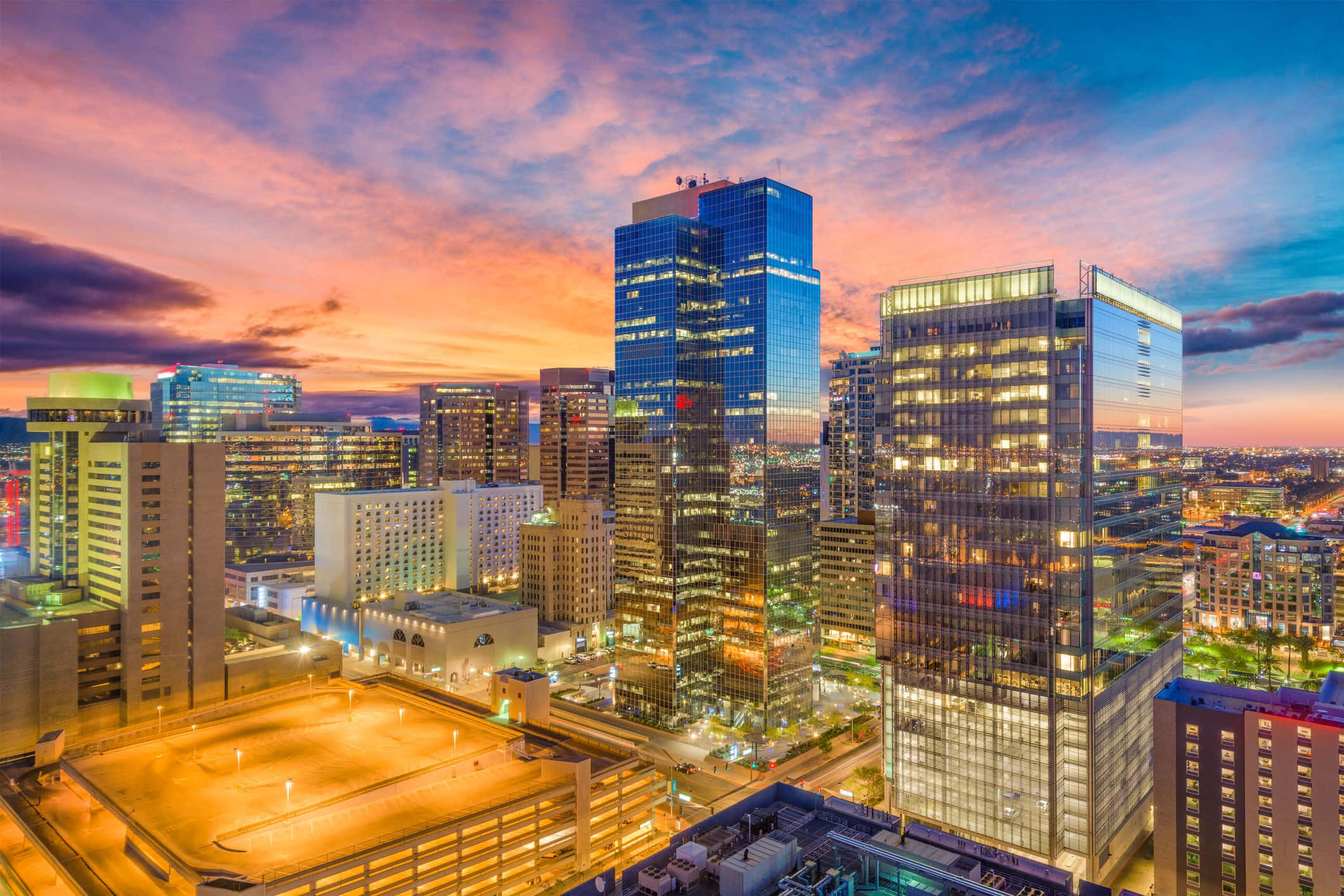 Phoenix, Arizona, desert sunset, city skyline, Full HD Desktop Wallpaper
