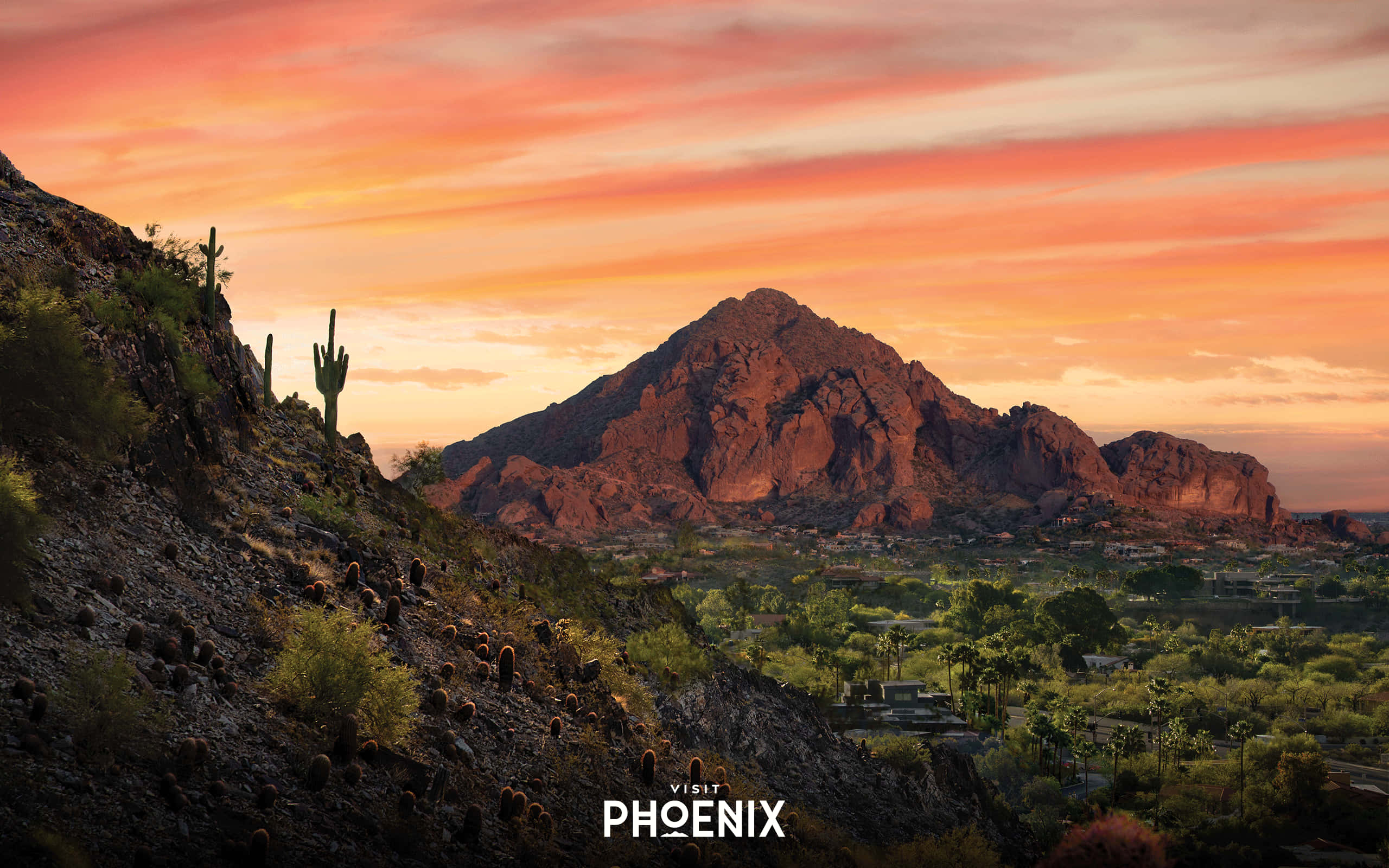 Phoenix Arizona, desert sunset, red rock mountains, 2K Desktop Wallpaper