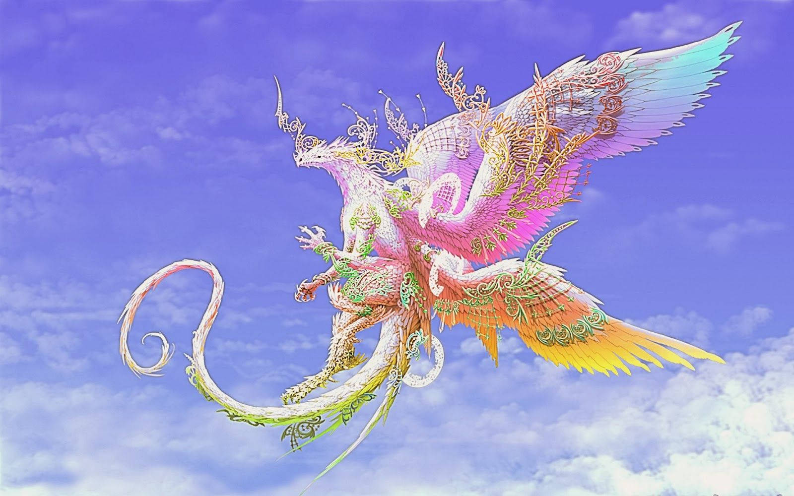 Phoenix, Arizona, rainbow wings, ornate dragon, HD Desktop Wallpaper