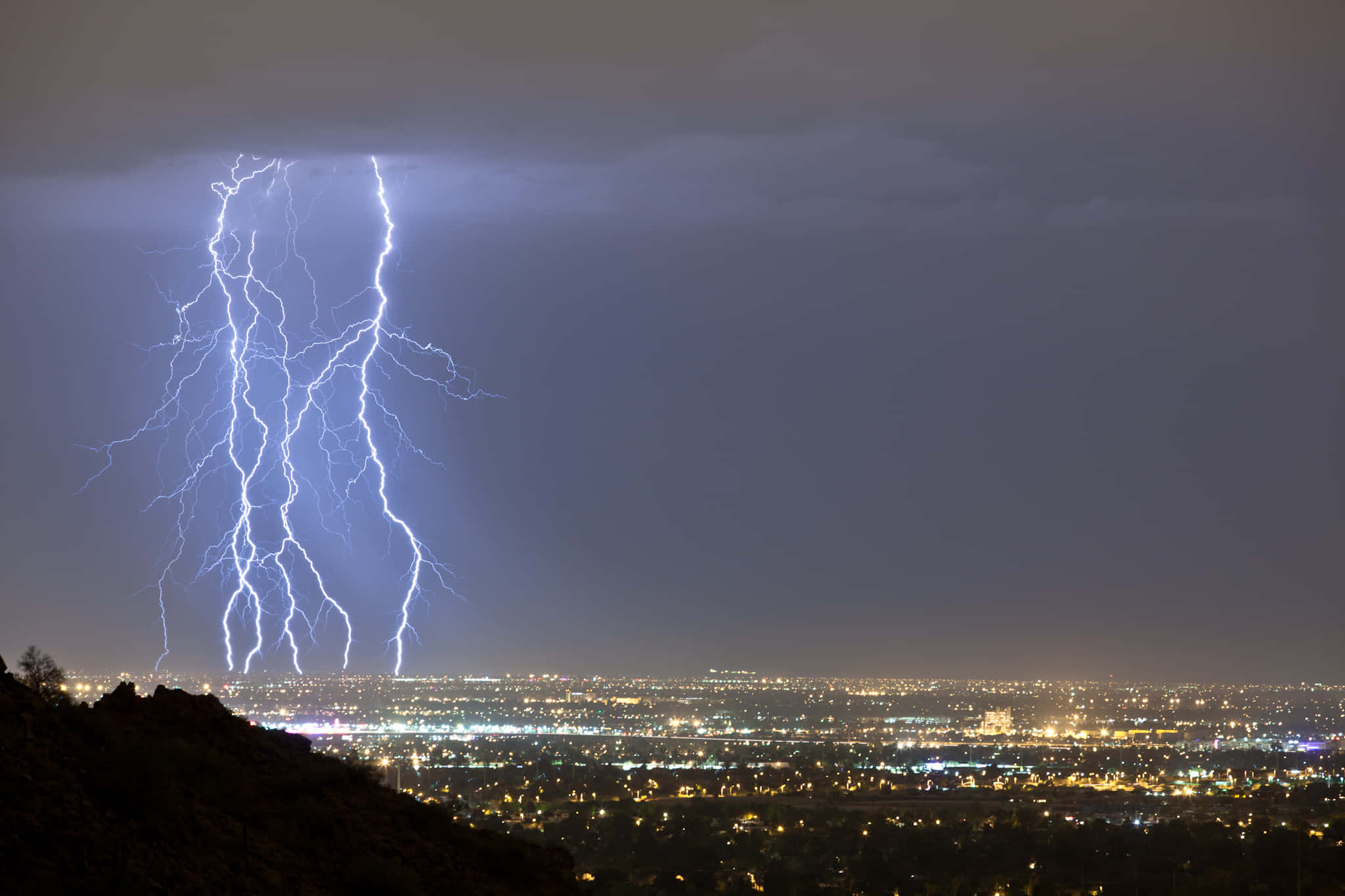 Phoenix, Arizona, lightning bolt, stormy night sky, Full HD Desktop Wallpaper