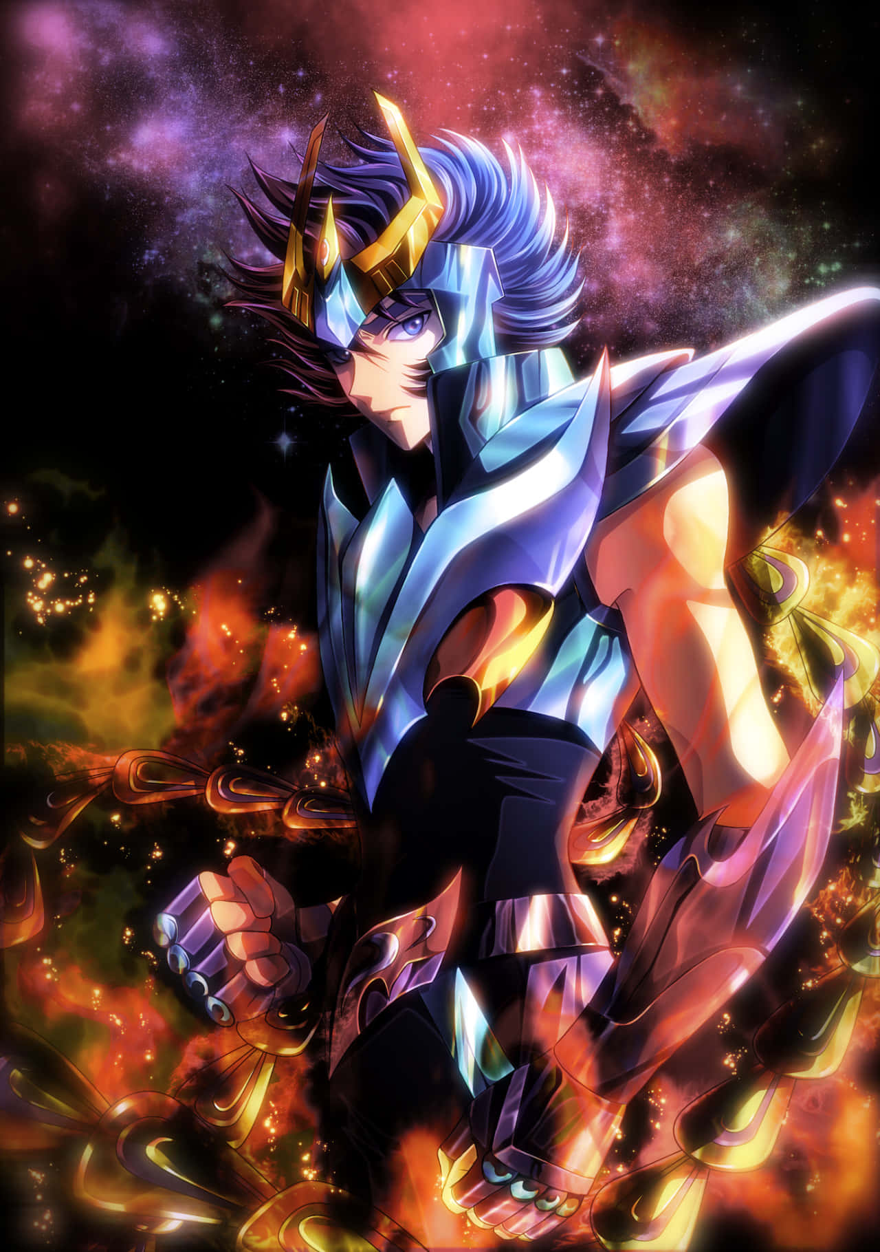 Phoenix Ikki, flamesof rebirth, glowing blue and gold armor, HD Phone Wallpaper