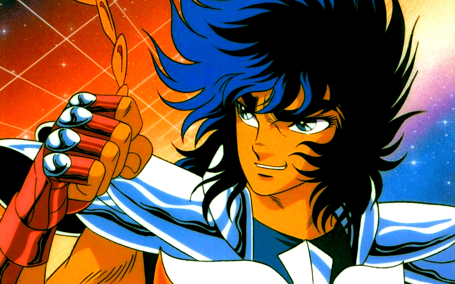 Phoenix Ikki, spiky blue hair, red gauntlets, Full HD Desktop Wallpaper