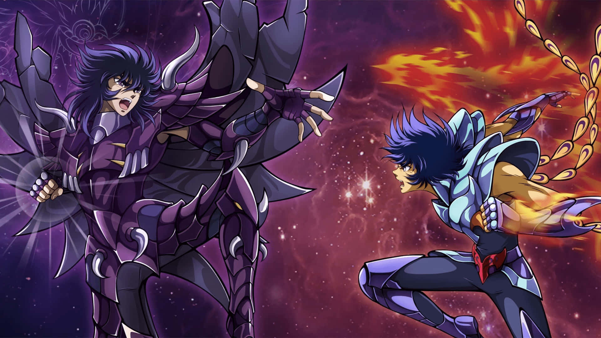 Phoenix Ikki, purple armor, blue armor, Full HD Desktop Wallpaper