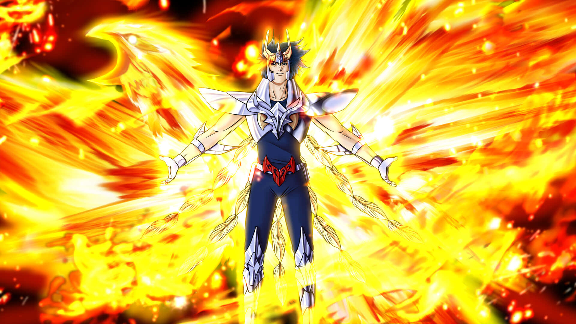 Phoenix Ikki, flaming cosmo, glowing wings, Full HD Desktop Wallpaper
