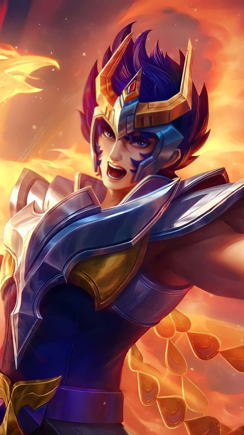 Phoenix Ikki, flaming armor, blue hair, HD Phone Wallpaper