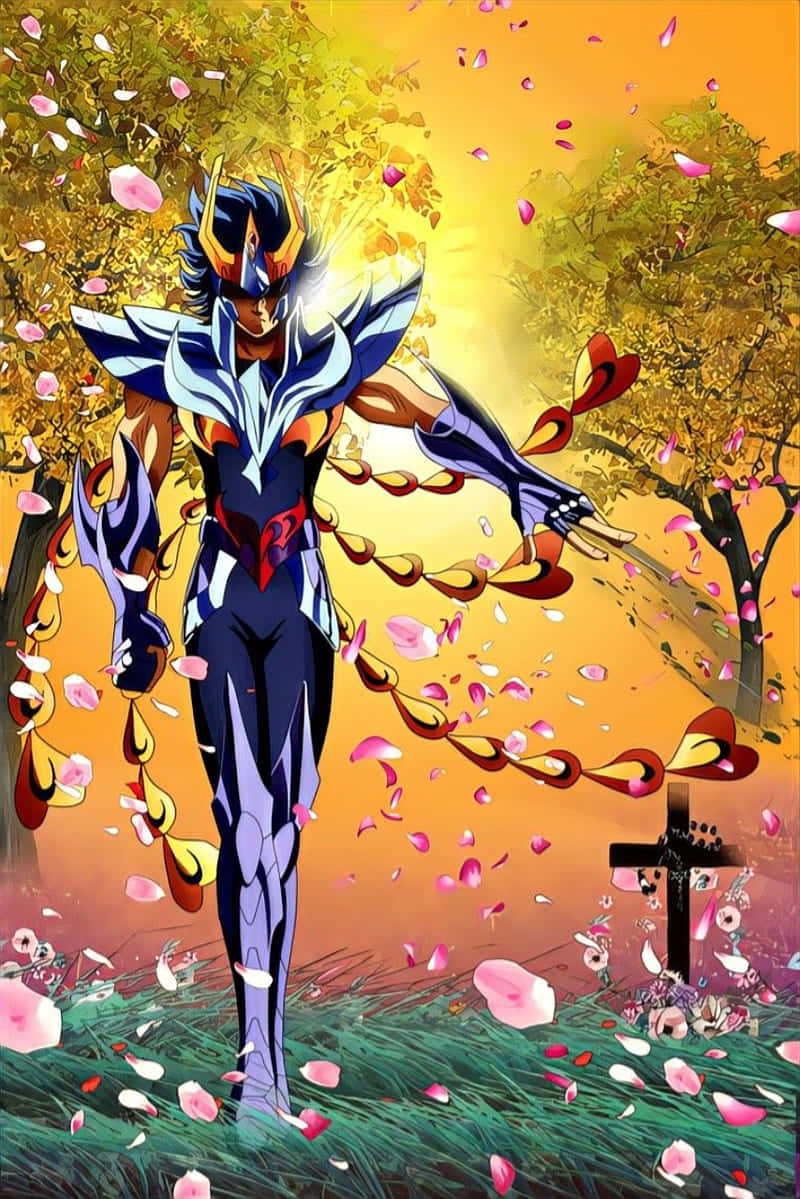 Phoenix Ikki, blue armored warrior, sunlit field, SD Phone Wallpaper