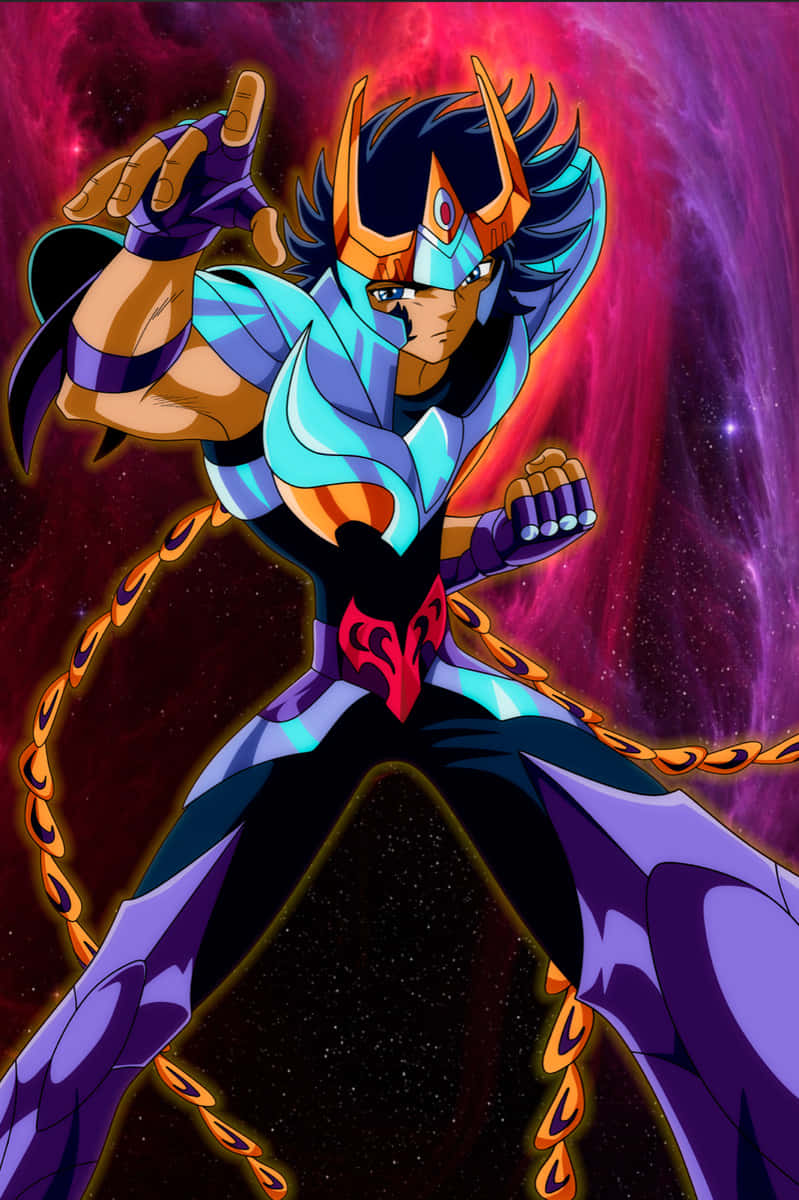 Phoenix Ikki, blue and purple armor, golden chains, SD Phone Wallpaper