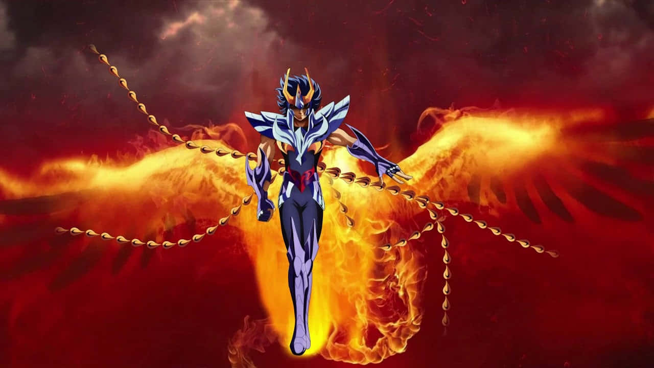 Phoenix Ikki, flaming wings, blue armored warrior, HD Desktop Wallpaper