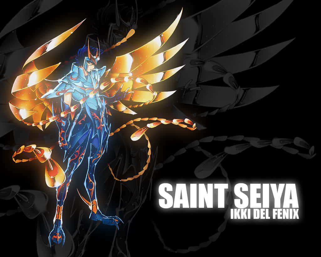 Phoenix Ikki, flaming armor, glowing blue and gold armor, SD Desktop Wallpaper