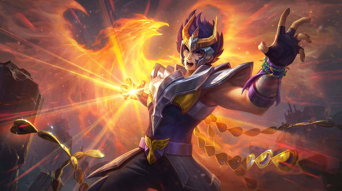 Phoenix Ikki, flaming golden energy, ornate armor, SD Desktop Wallpaper