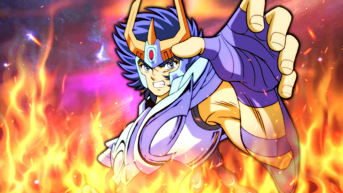 Phoenix Ikki, blue hair, golden armor, SD Desktop Wallpaper