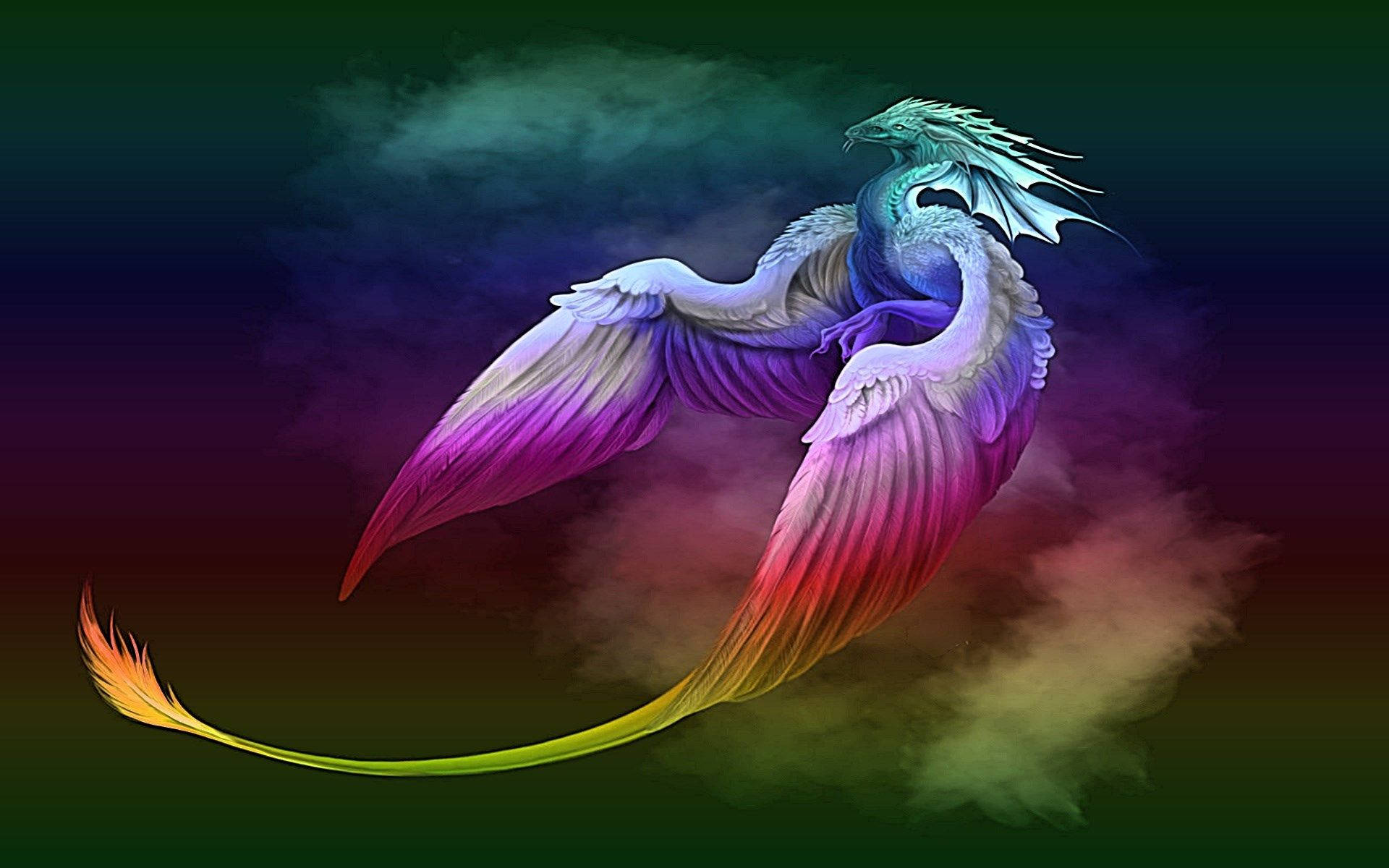 rainbow phoenix, iridescent feathers, purple to orange, Full HD Desktop Wallpaper