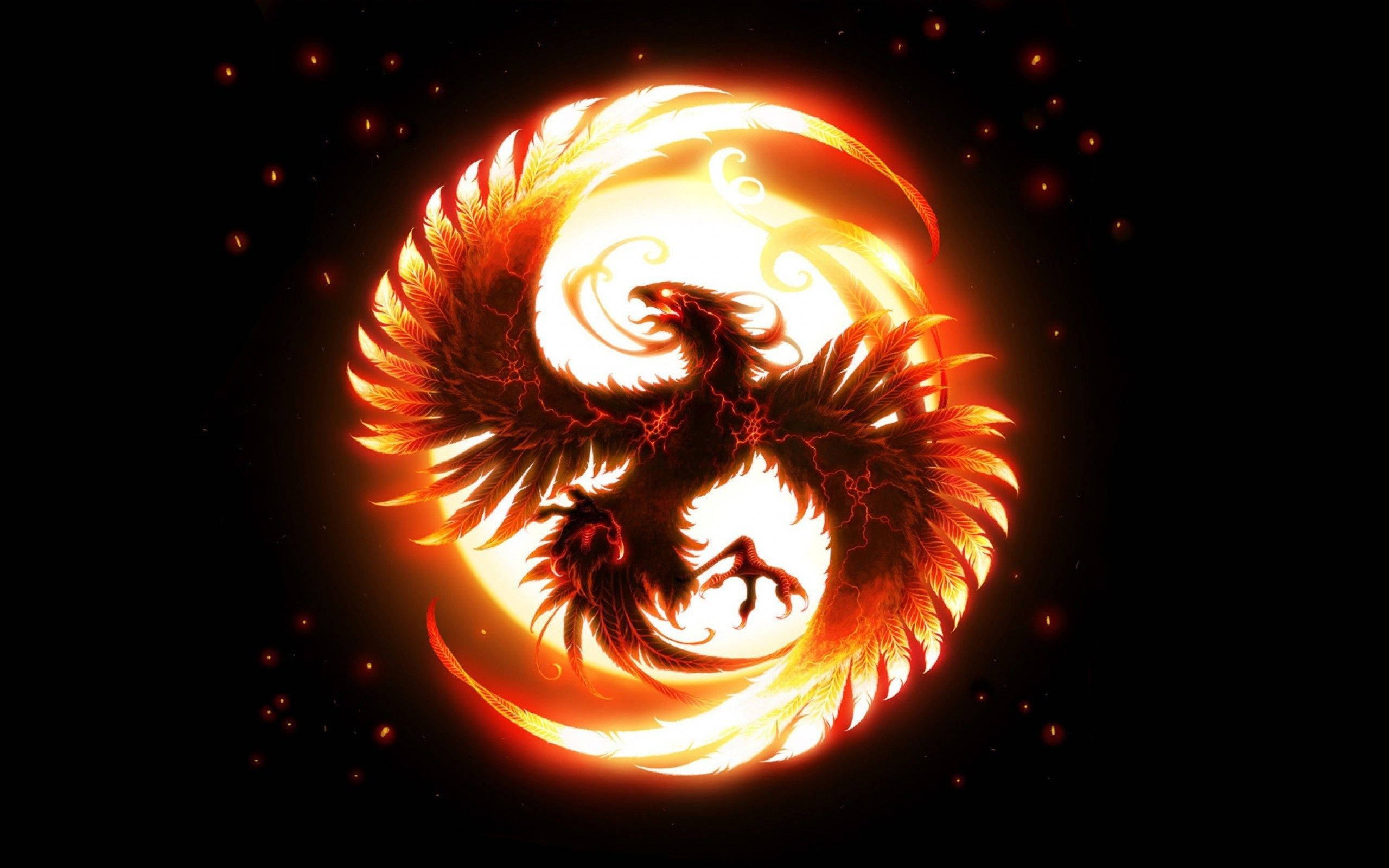 glowing phoenix ball, Phoenix, fiery wings, 2K Desktop Wallpaper