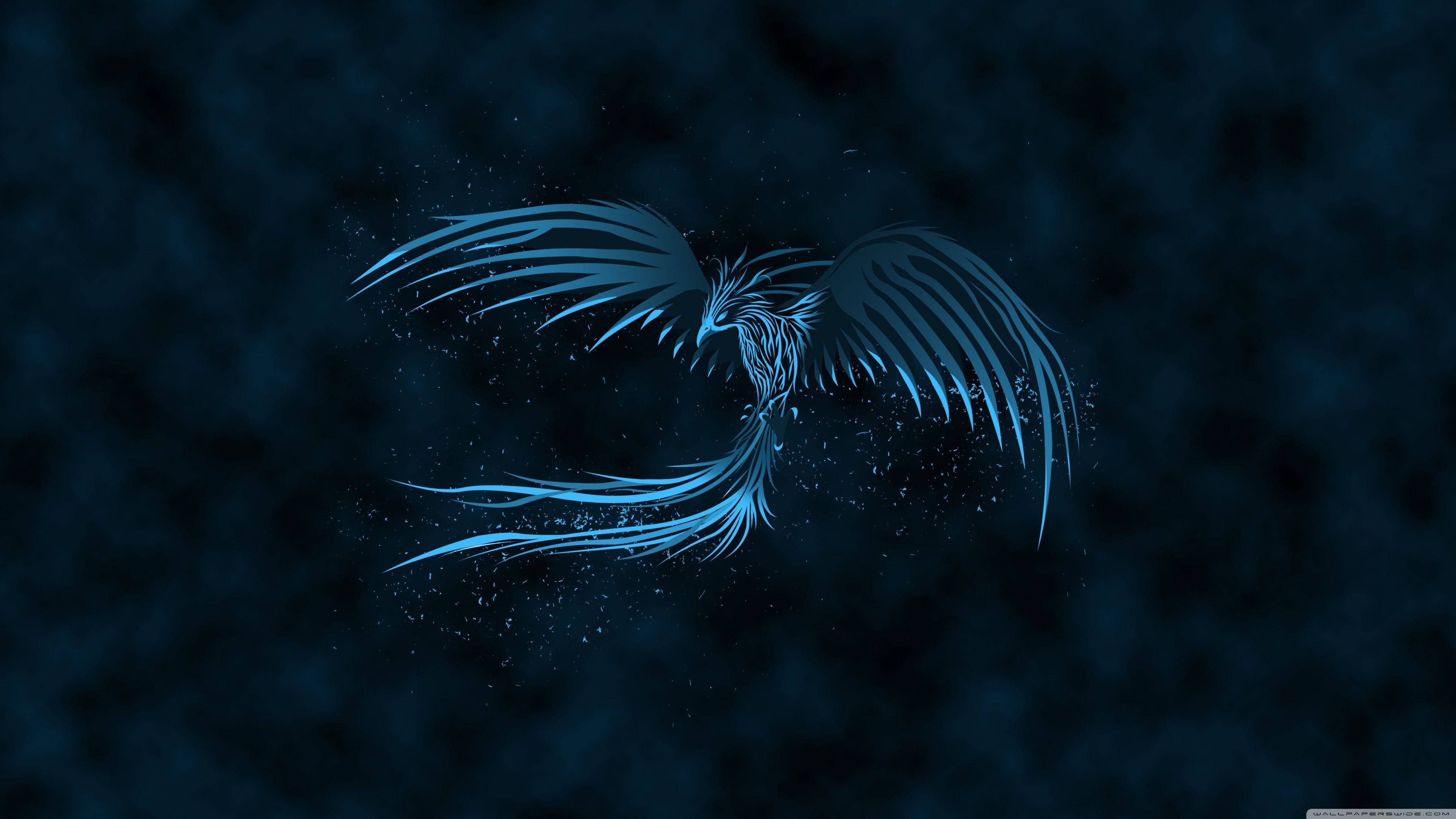 neon blue phoenix, blue phoenix, glowing blue phoenix, 4K Desktop Wallpaper