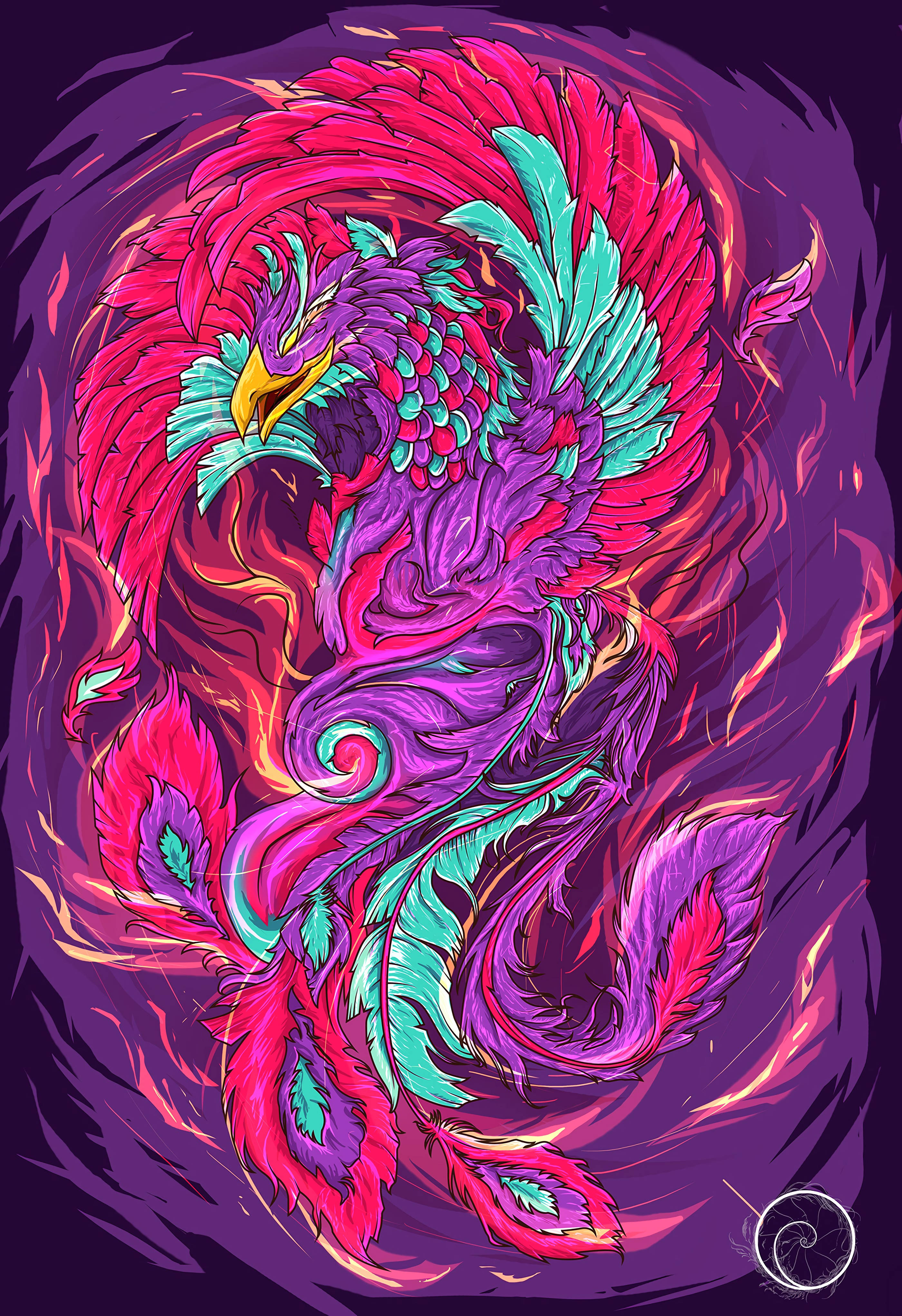 Phoenix, magenta, teal, 4K Phone Wallpaper