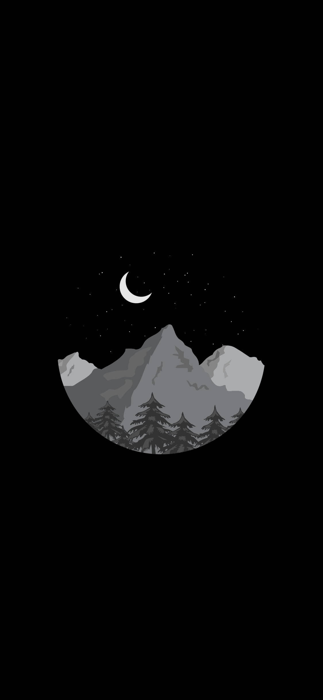 Digital Art Mountain OLED Phone, moonlit mountain, pine trees, Full HD Phone Wallpaper