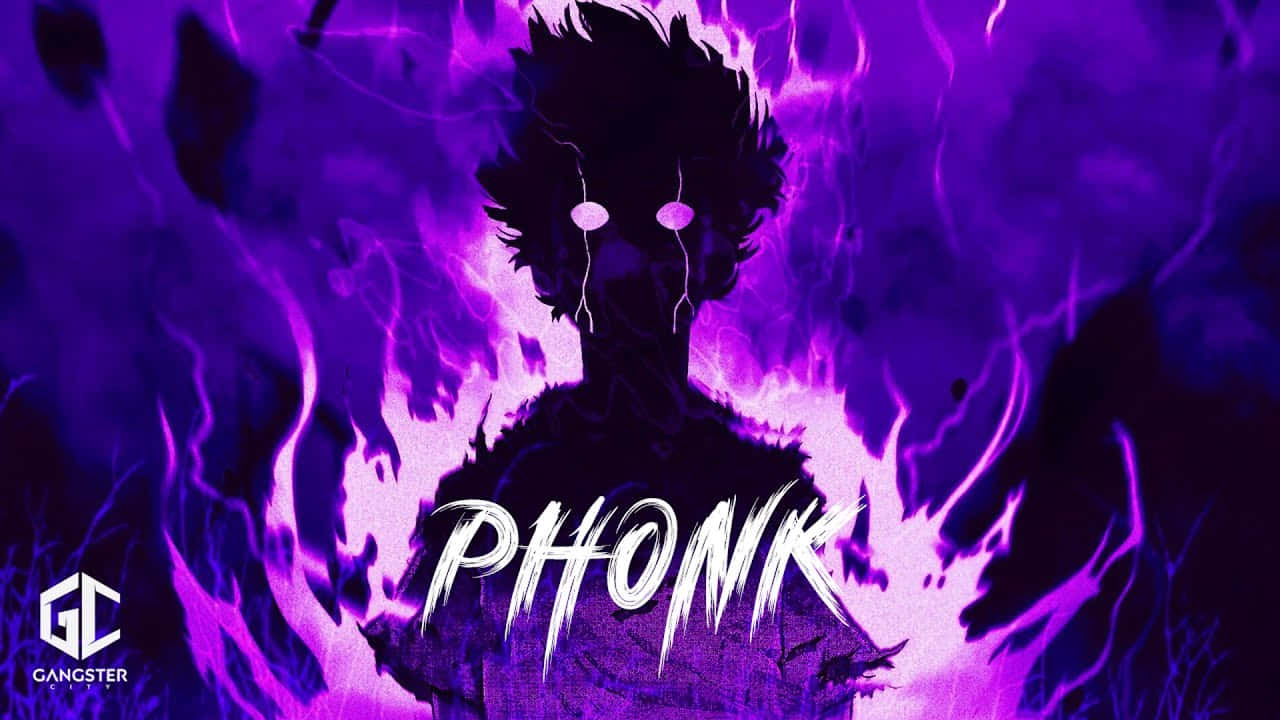 Phonk, glowing eyes, vibrant purple flames, HD Desktop Wallpaper