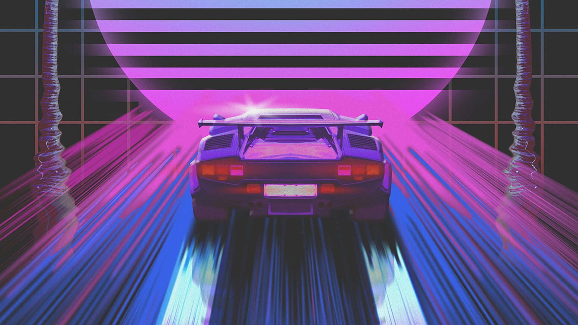 Urban Phonk Aesthetic, retrofuturistic sports car, neon-lit tunnel, Full HD Desktop Wallpaper