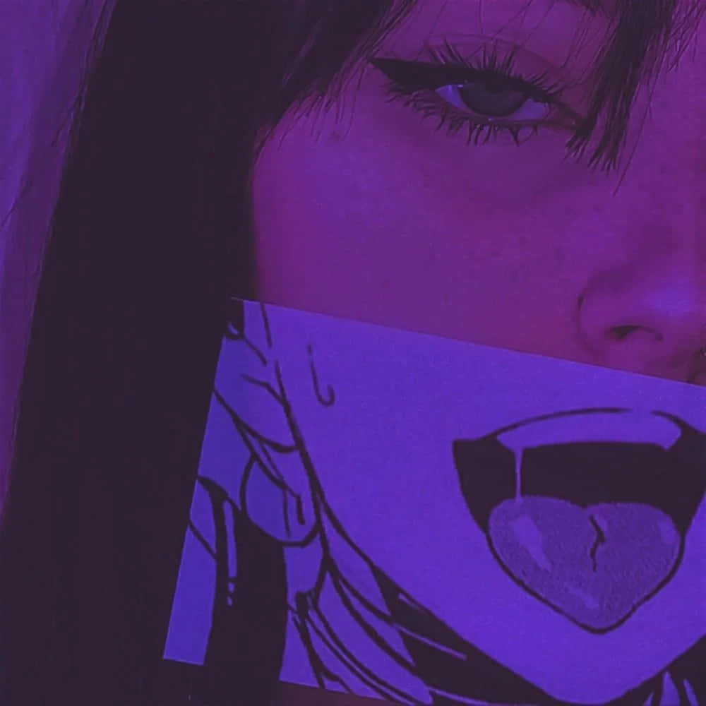 Phonk, purple anime-style illustration, screaming mouth, SD Desktop Wallpaper