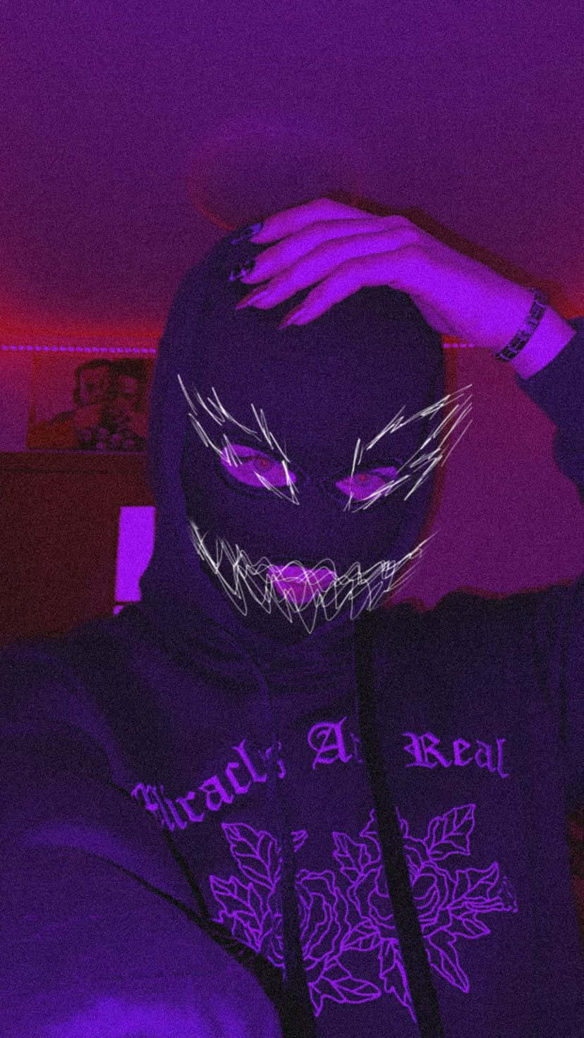 Phonk, dark hoodie, glowing purple eyes, HD Phone Wallpaper