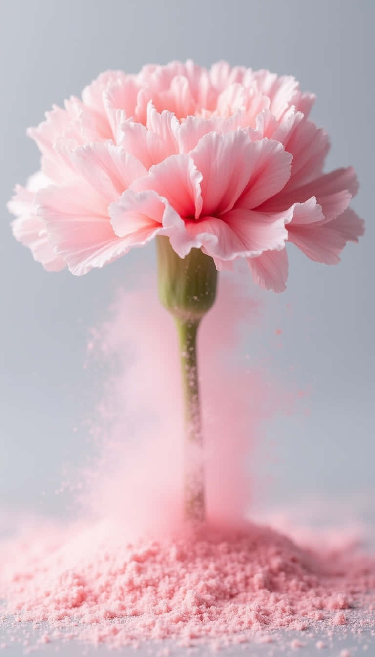pink carnation, pink powder, soft gray background, HD Phone Wallpaper
