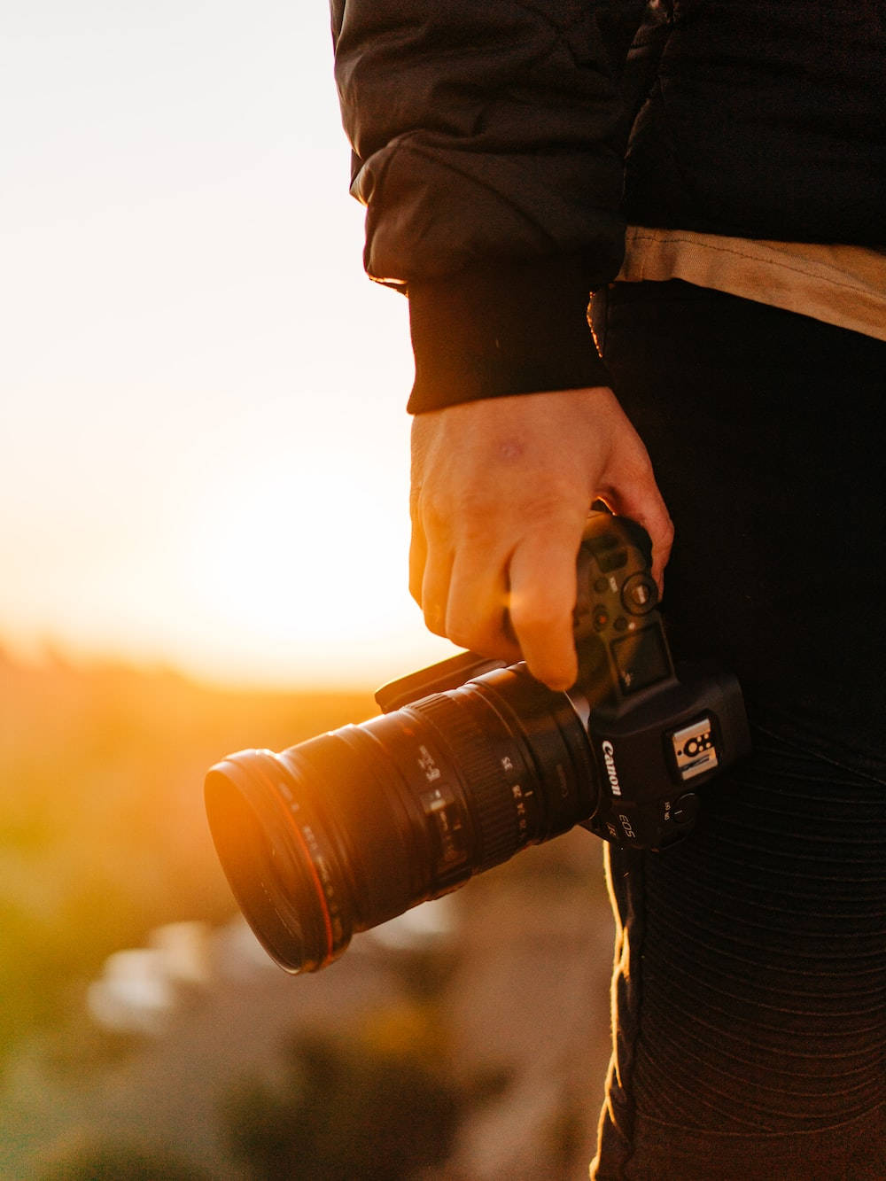 DSLR camera, sunset, golden light, HD Phone Wallpaper