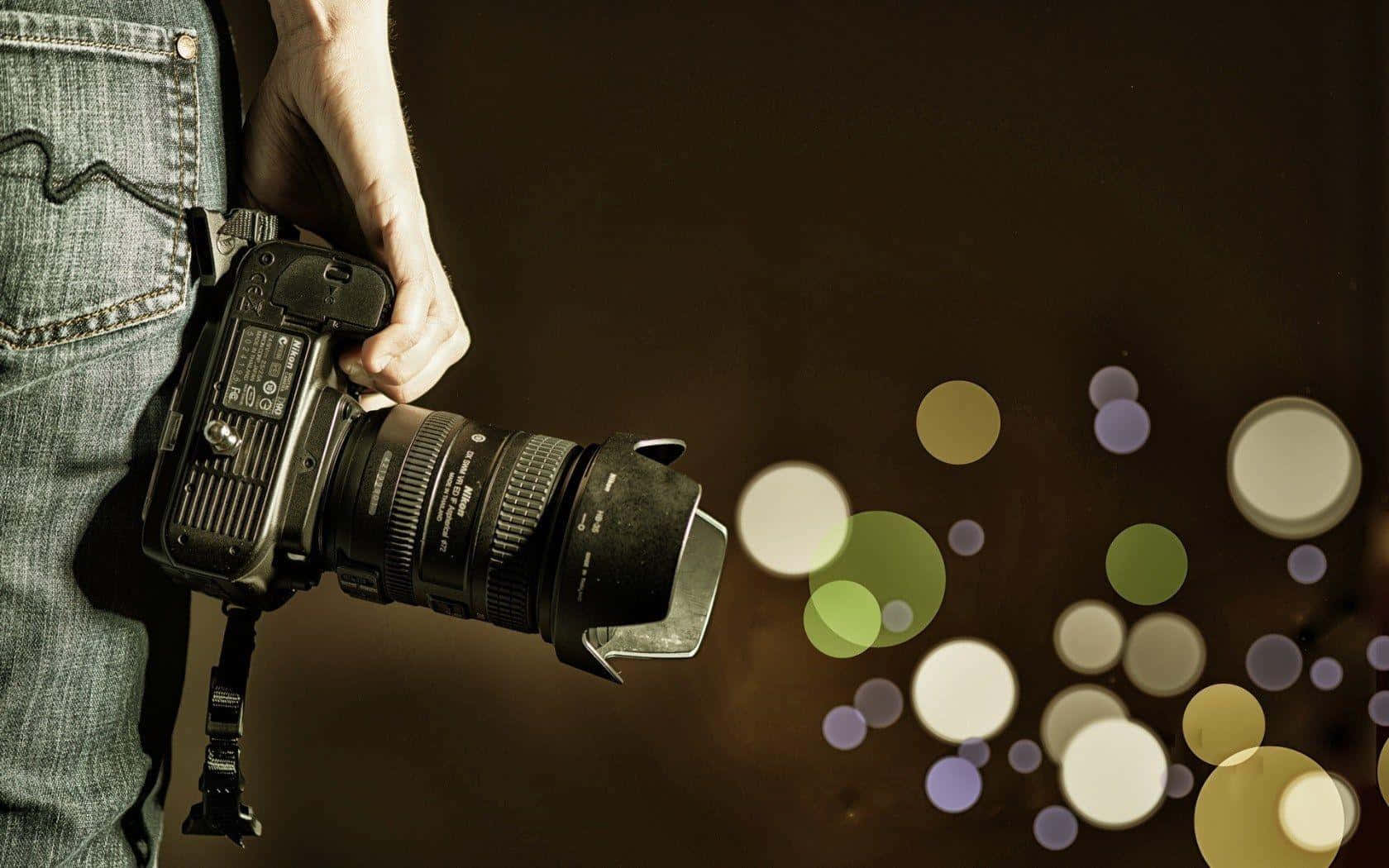 DSLR camera, bokeh lights, dark background, HD Desktop Wallpaper