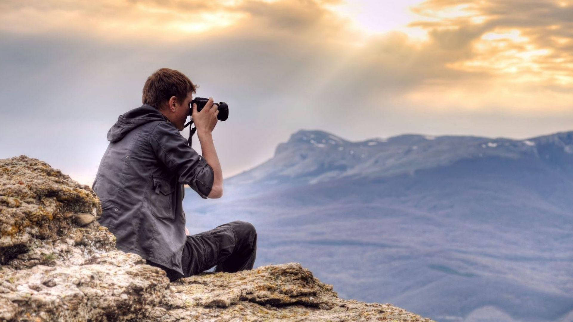 photographer, mountain, rocky peak, Full HD Desktop Wallpaper