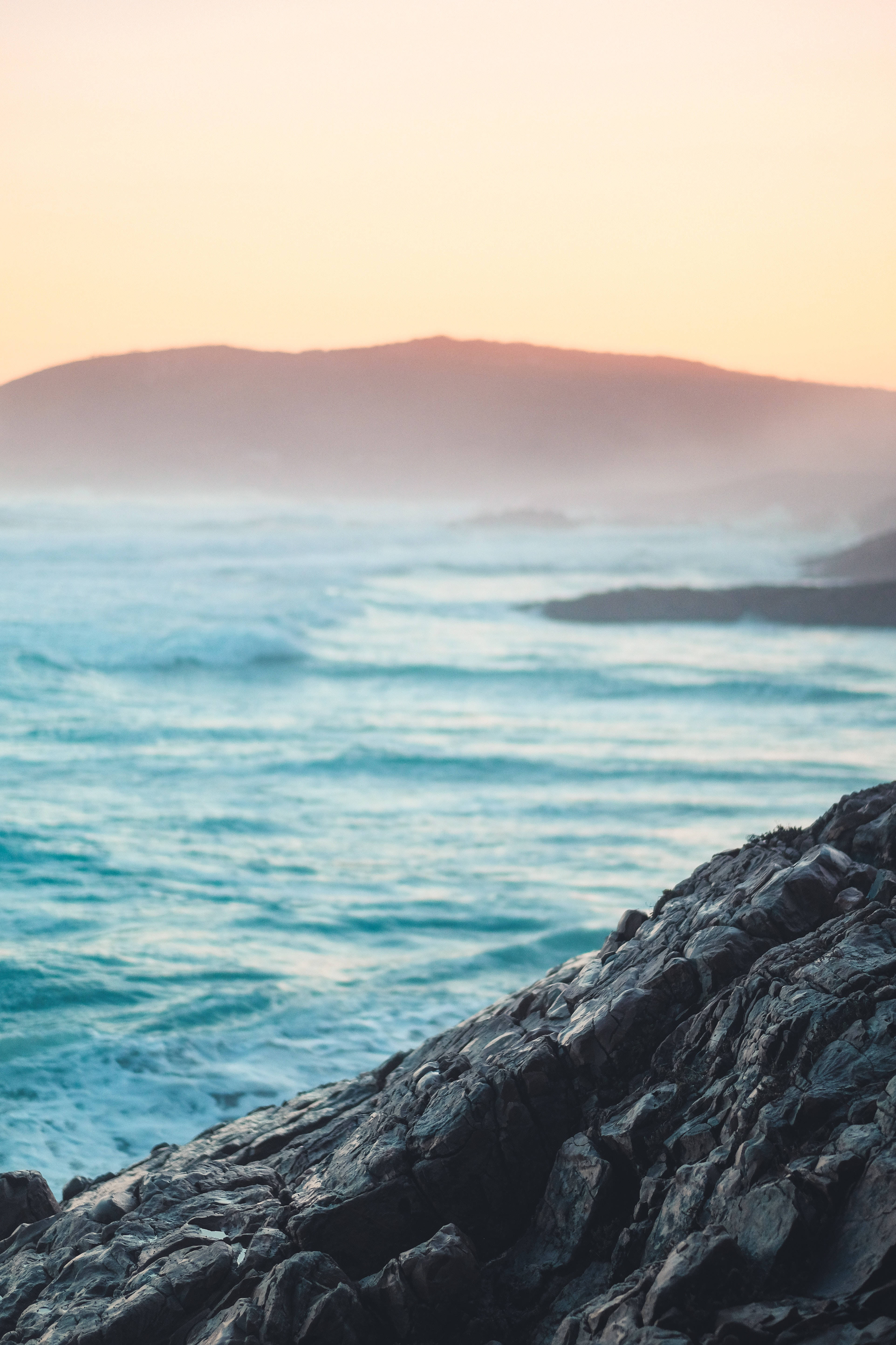 Sunset, peach, waves, 5K Phone Wallpaper