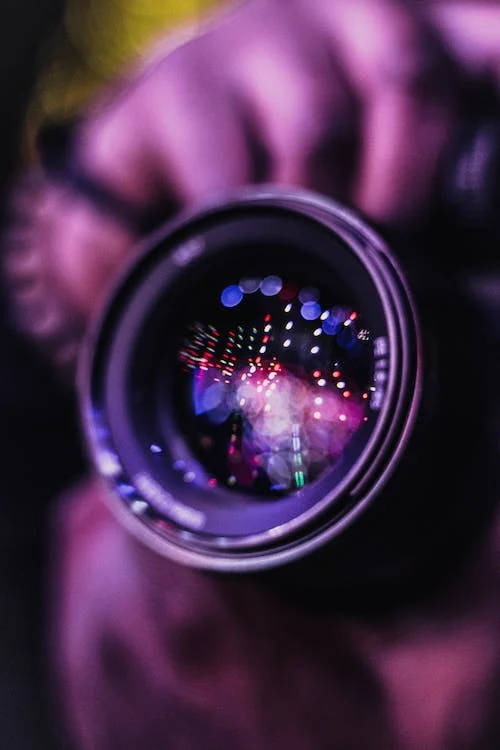 camera lens, pink neon, vibrant bokeh lights, SD Phone Wallpaper