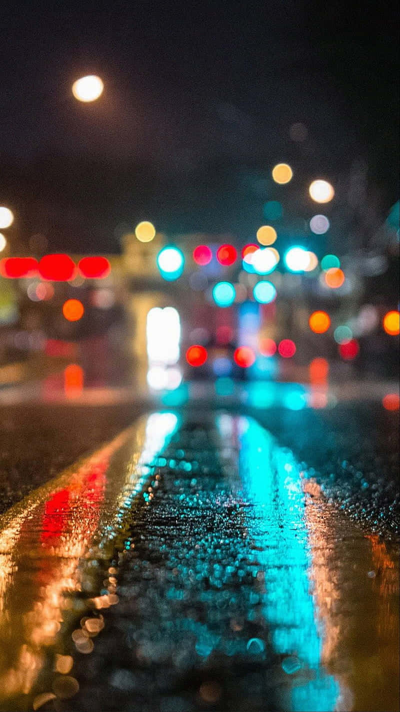 city lights, rain-slicked urban street, night, HD Phone Wallpaper