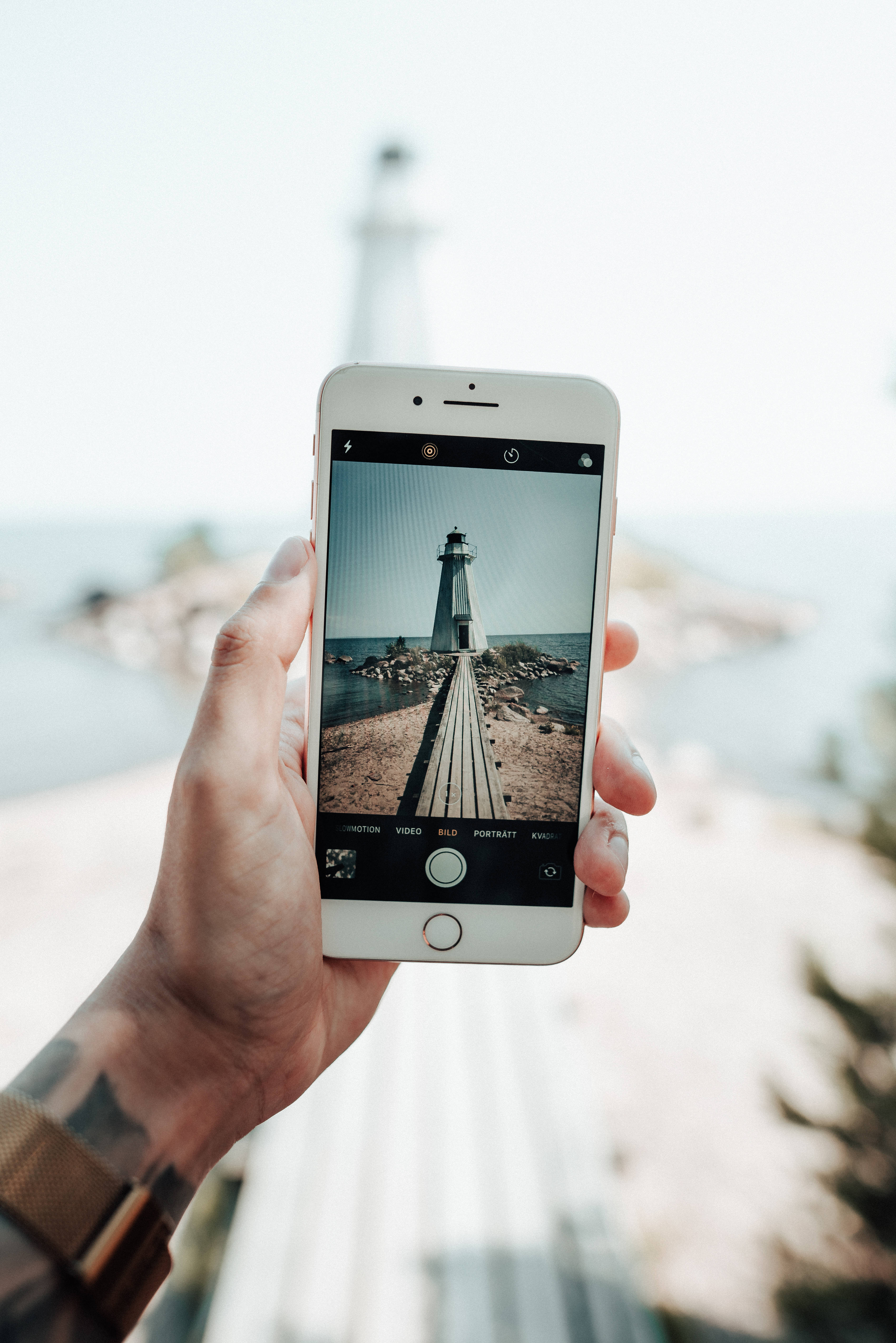 lighthouse, wooden pier, calm sea, 5K Phone Wallpaper